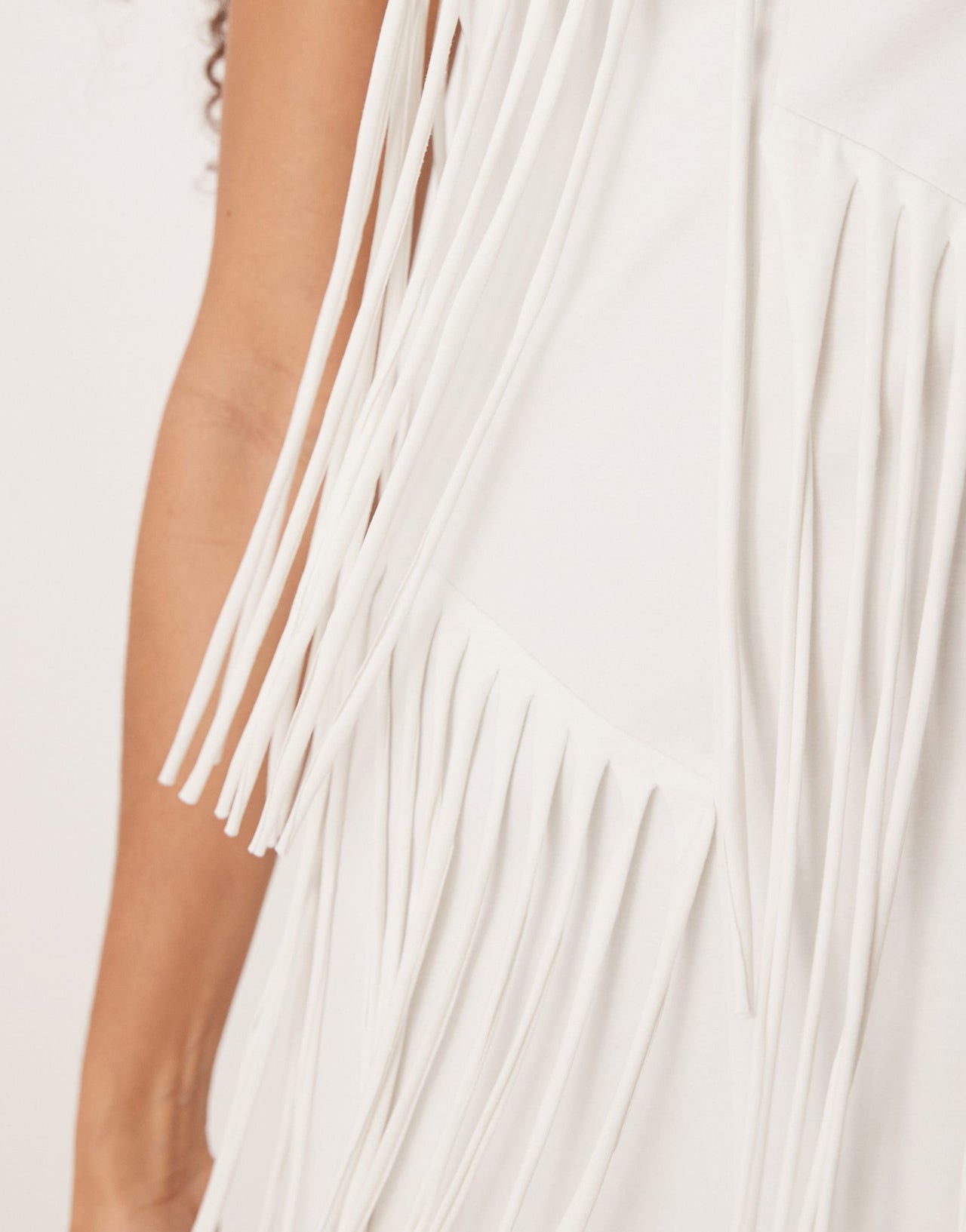 ASOS DESIGN sleeveless fringe mini dress with pocket detail in white