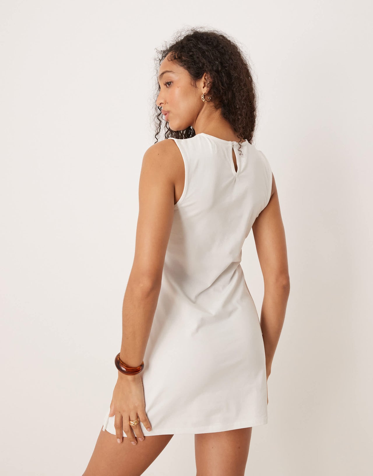 ASOS DESIGN sleeveless fringe mini dress with pocket detail in white