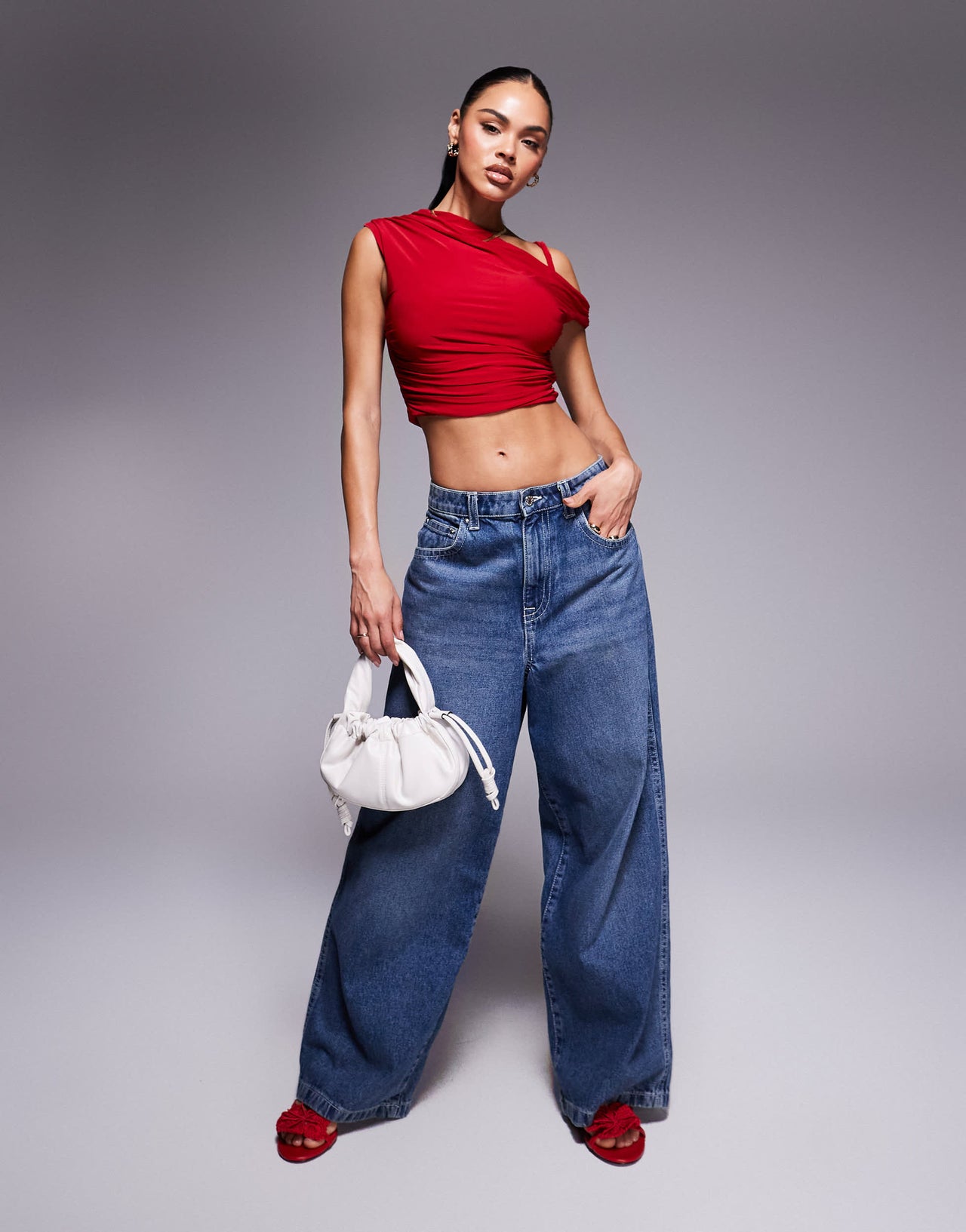 Missyempire slinky twist shoulder detail top in red
