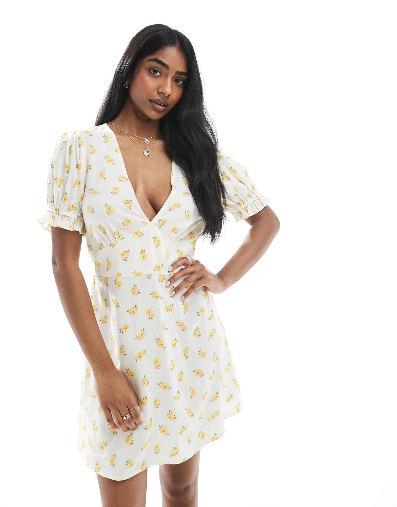 Miss Selfridge spun mini tea dress in yellow ditsy print