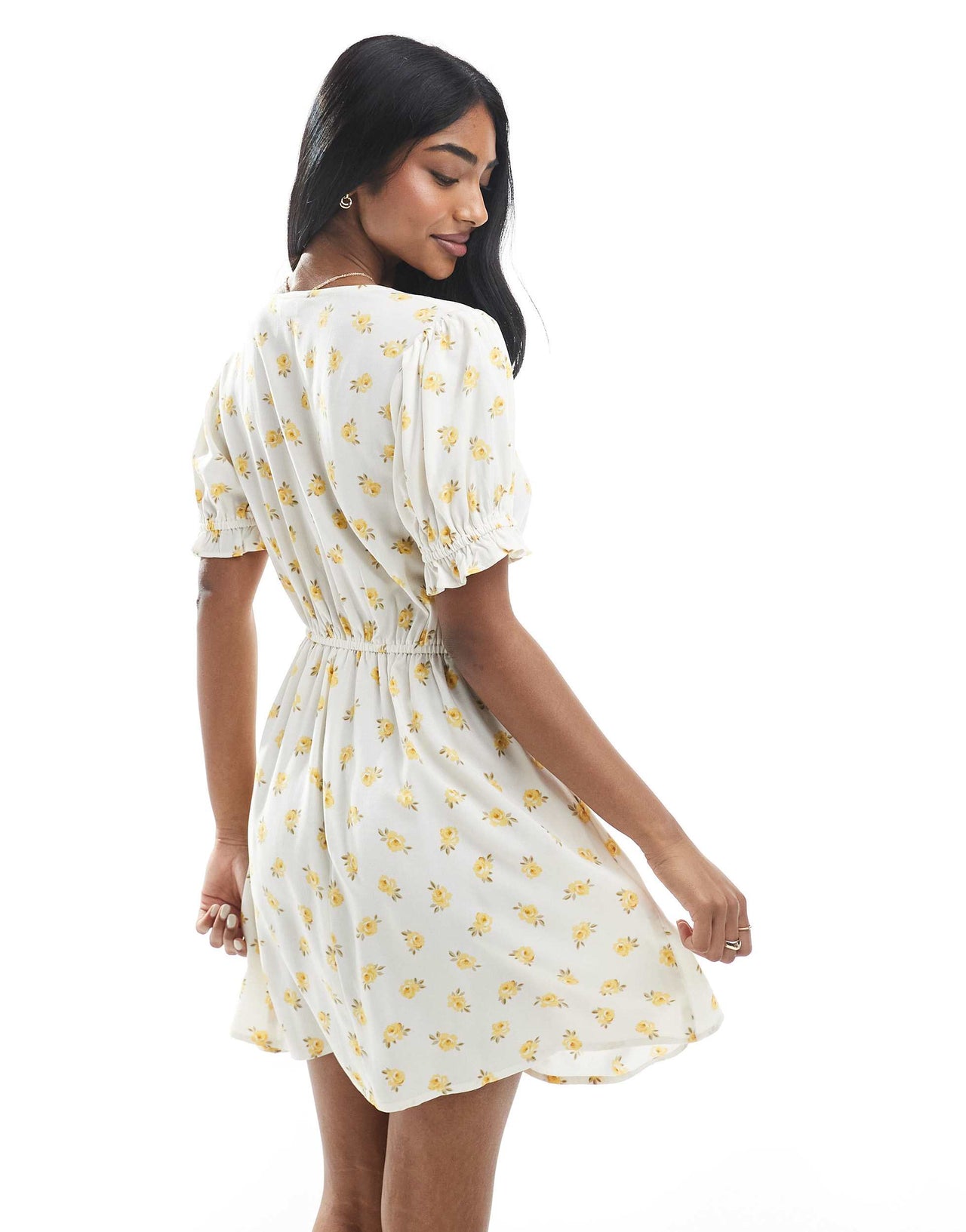 Miss Selfridge spun mini tea dress in yellow ditsy print