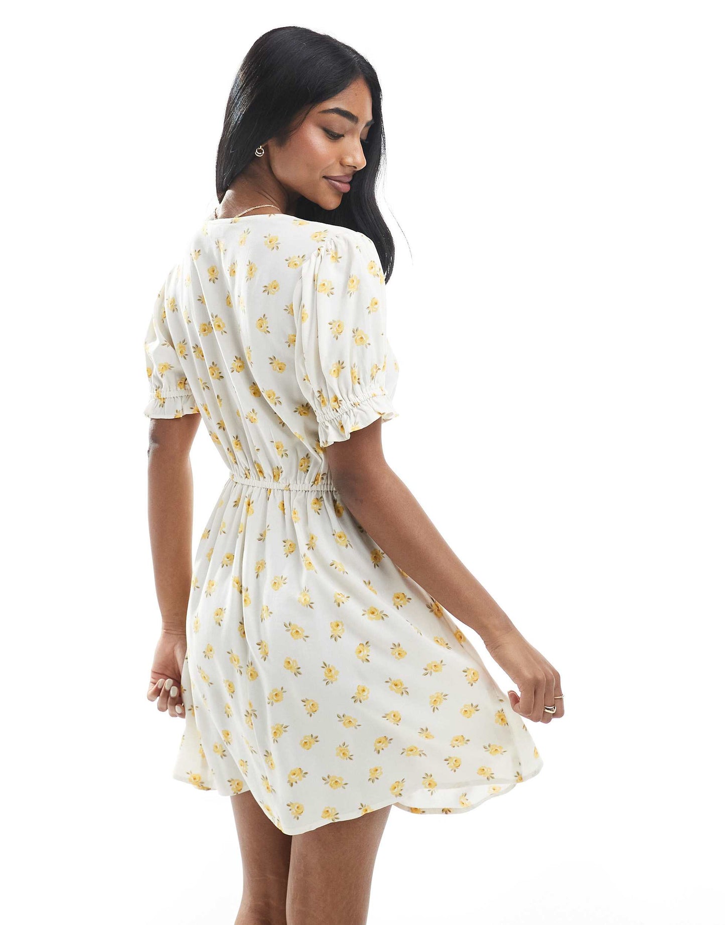Miss Selfridge spun mini tea dress in yellow ditsy print