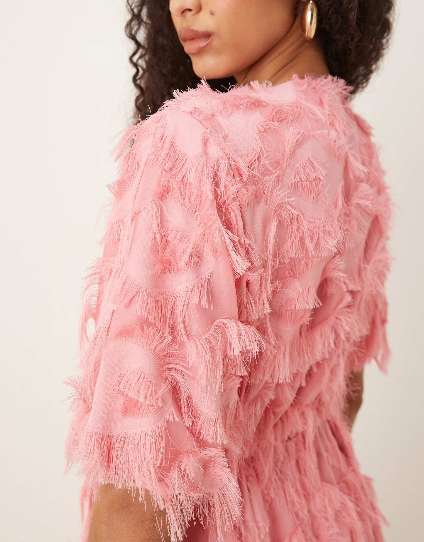 YAS textured v neck mini dress in bubblegum pink