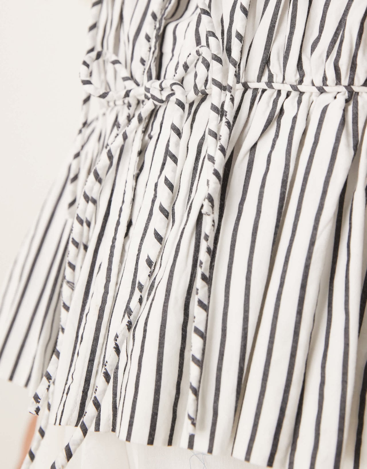 YAS sleeveless tie front poplin top in black and white stripe