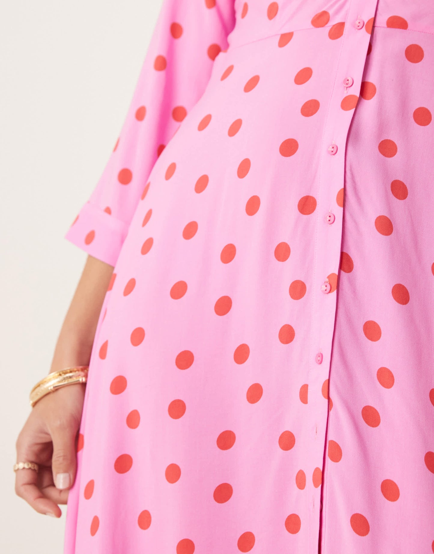 YAS maxi shirt dress in pink and red polka dot print