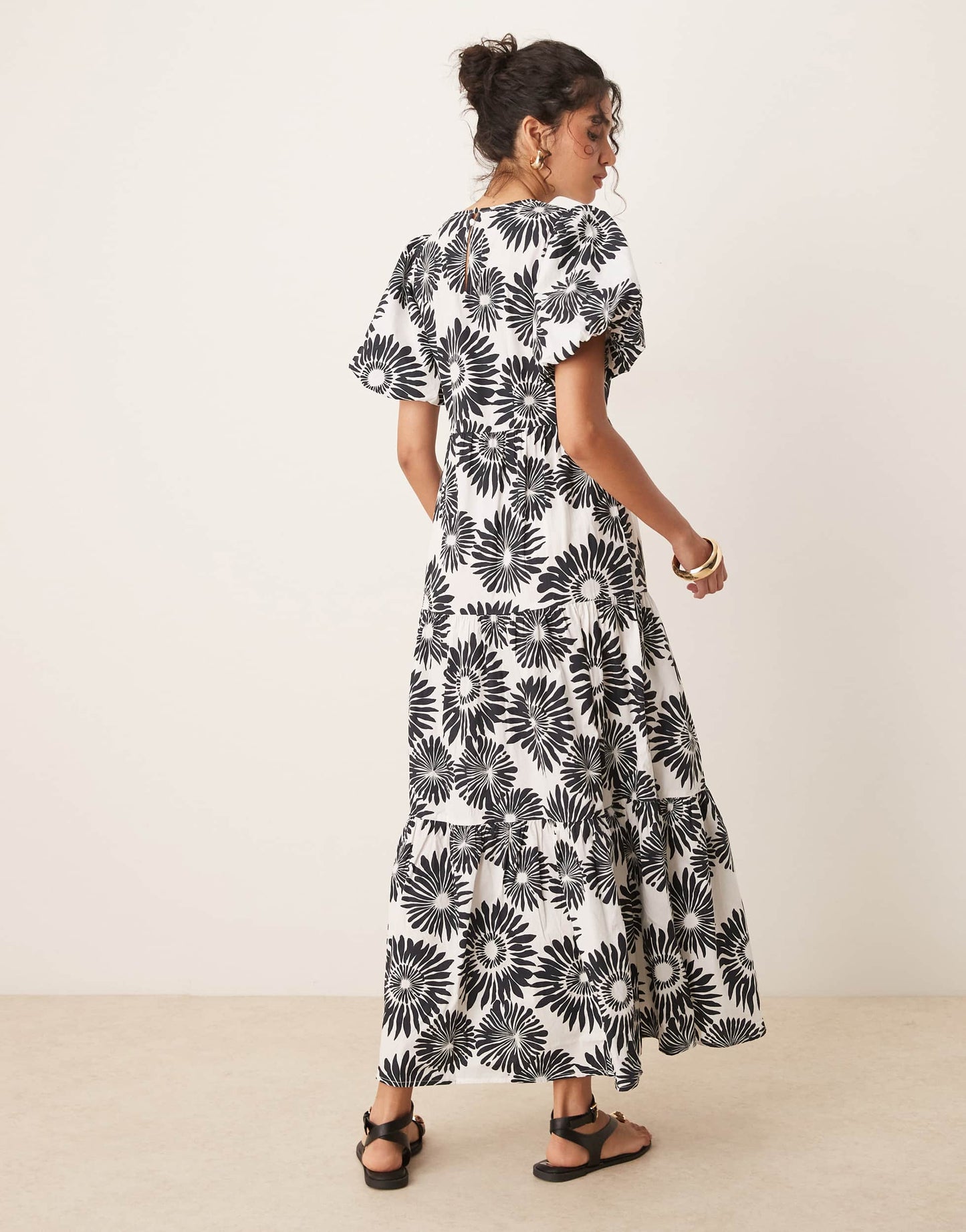 YAS puff sleeve maxi dress in mono floral print