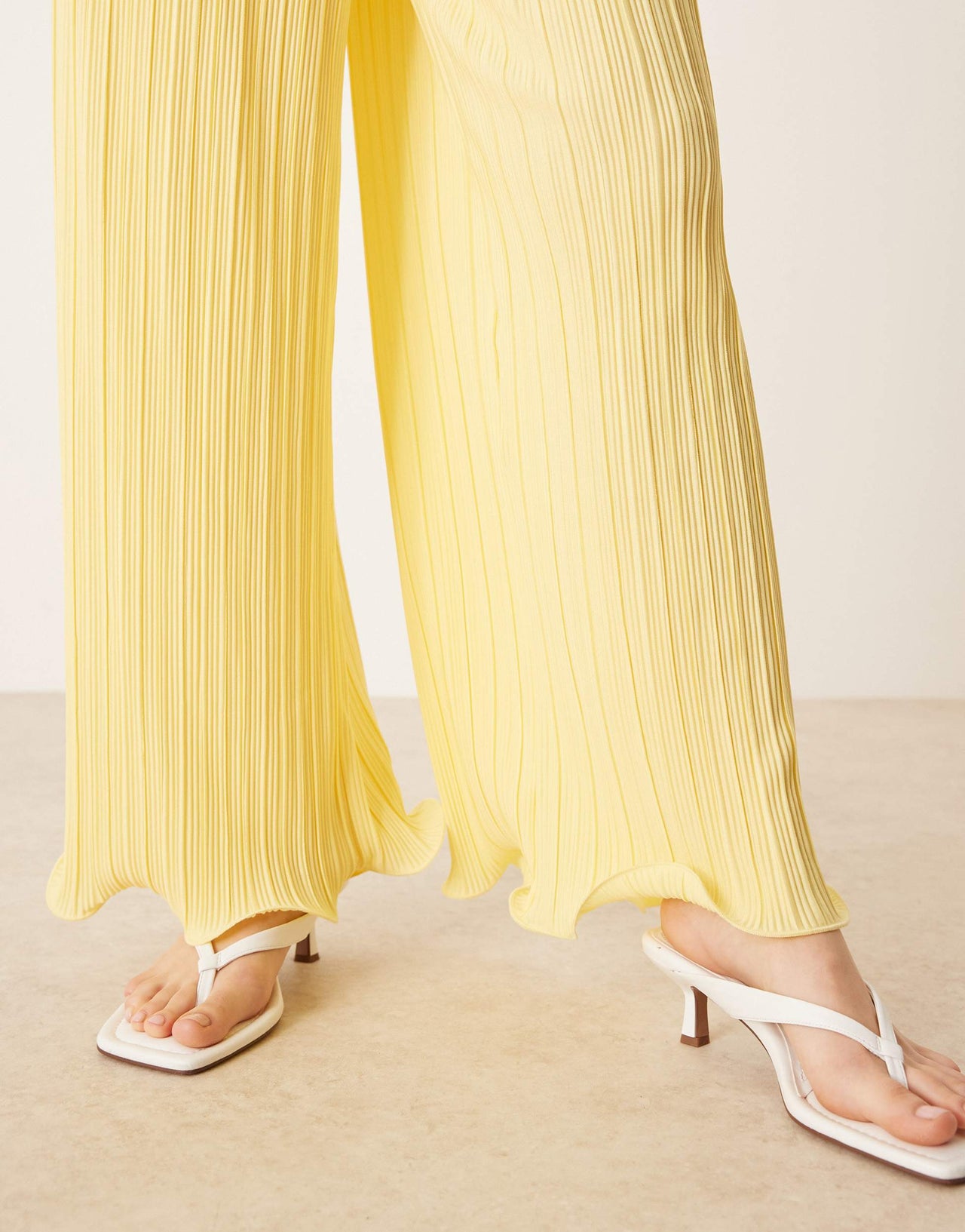 YAS plisse wide leg trouser co-ord with rolled hem detail in vanilla yellow