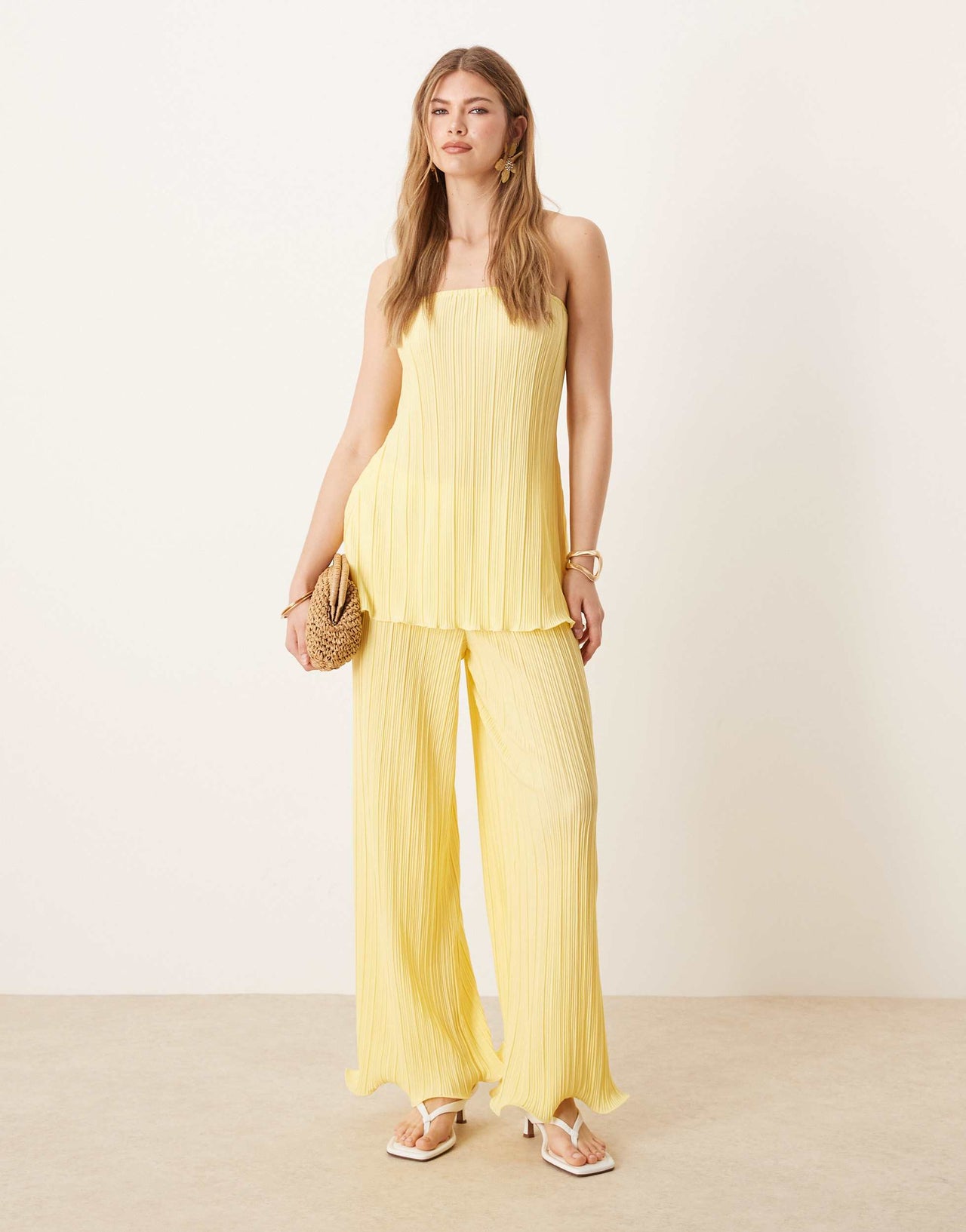 YAS plisse bandeau co-ord with rolled hem detail in vanilla yellow