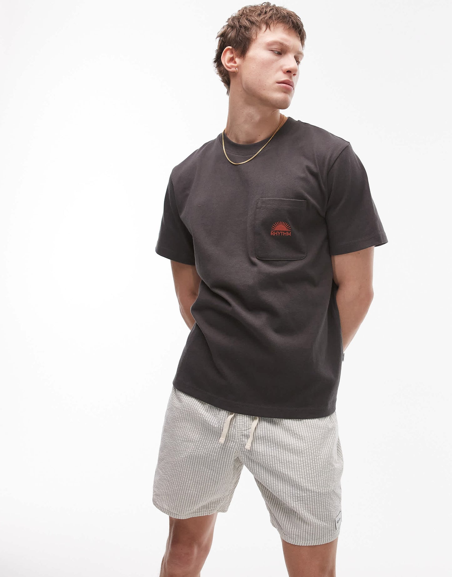 Rhythm heavy vintage pocket emblem short sleeve t shirt in charcoal