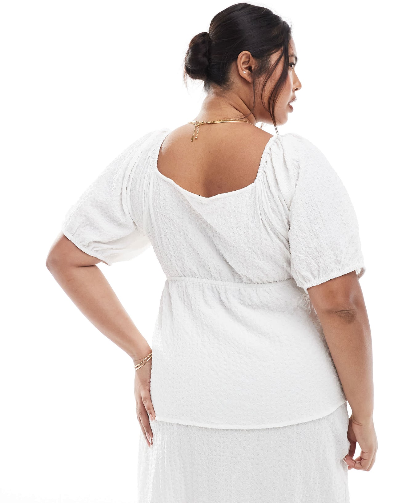 Esmee Curve Exclusive puff sleeve tie front beach top in white