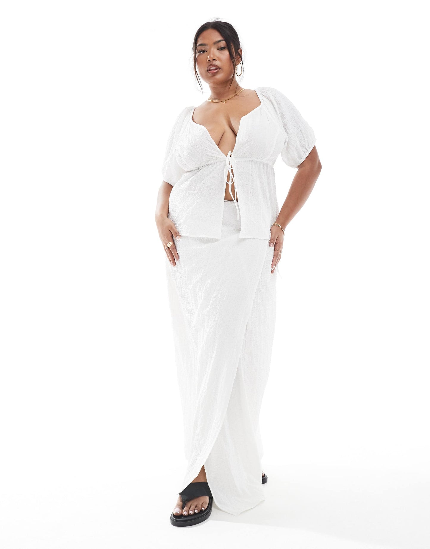 Esmee Curve Exclusive tie side wrap maxi beach skirt in white