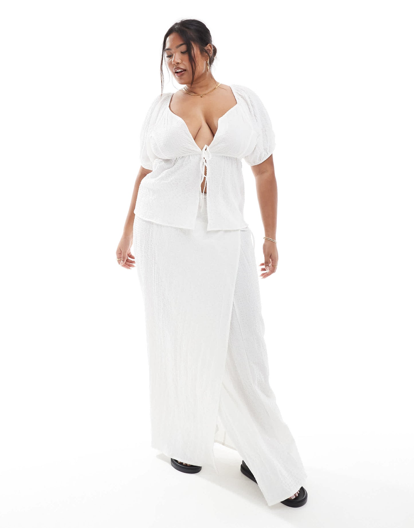 Esmee Curve Exclusive tie side wrap maxi beach skirt in white