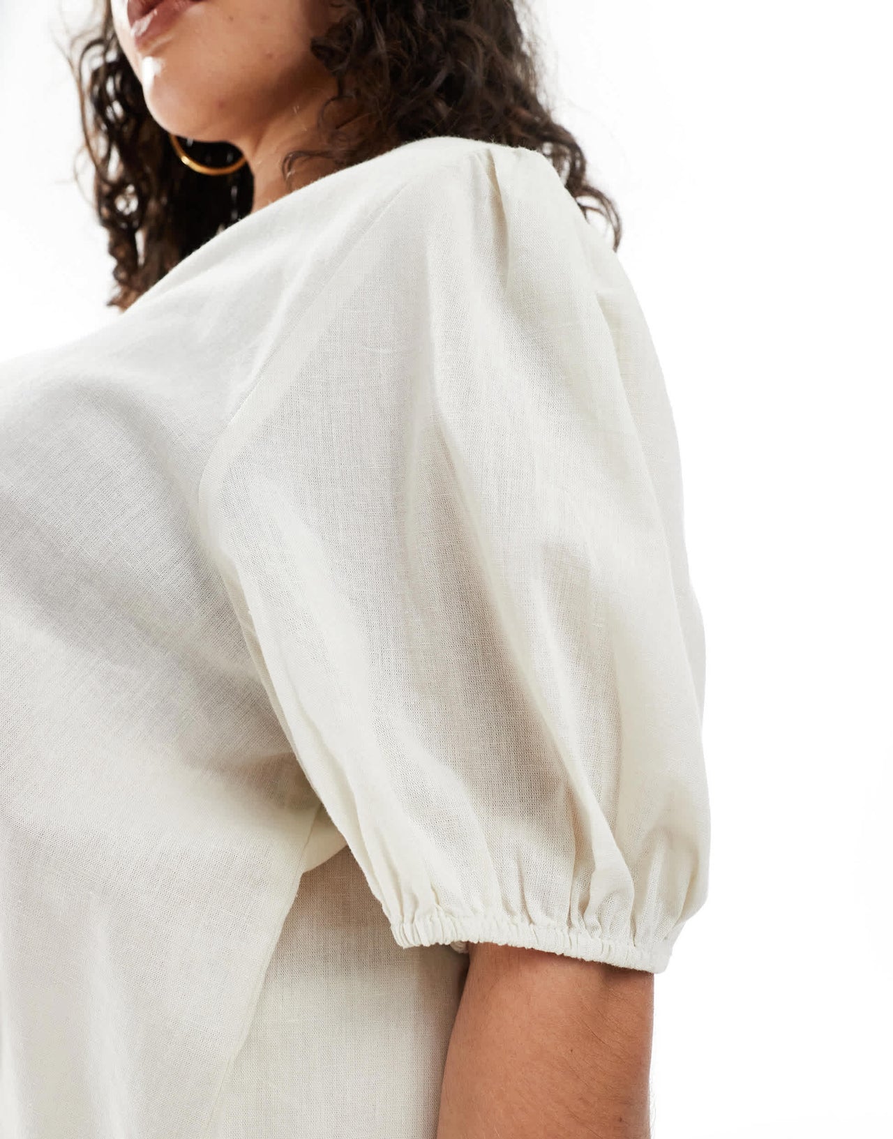 Esmee Curve Exclusive tie front puff sleeve beach top in oat