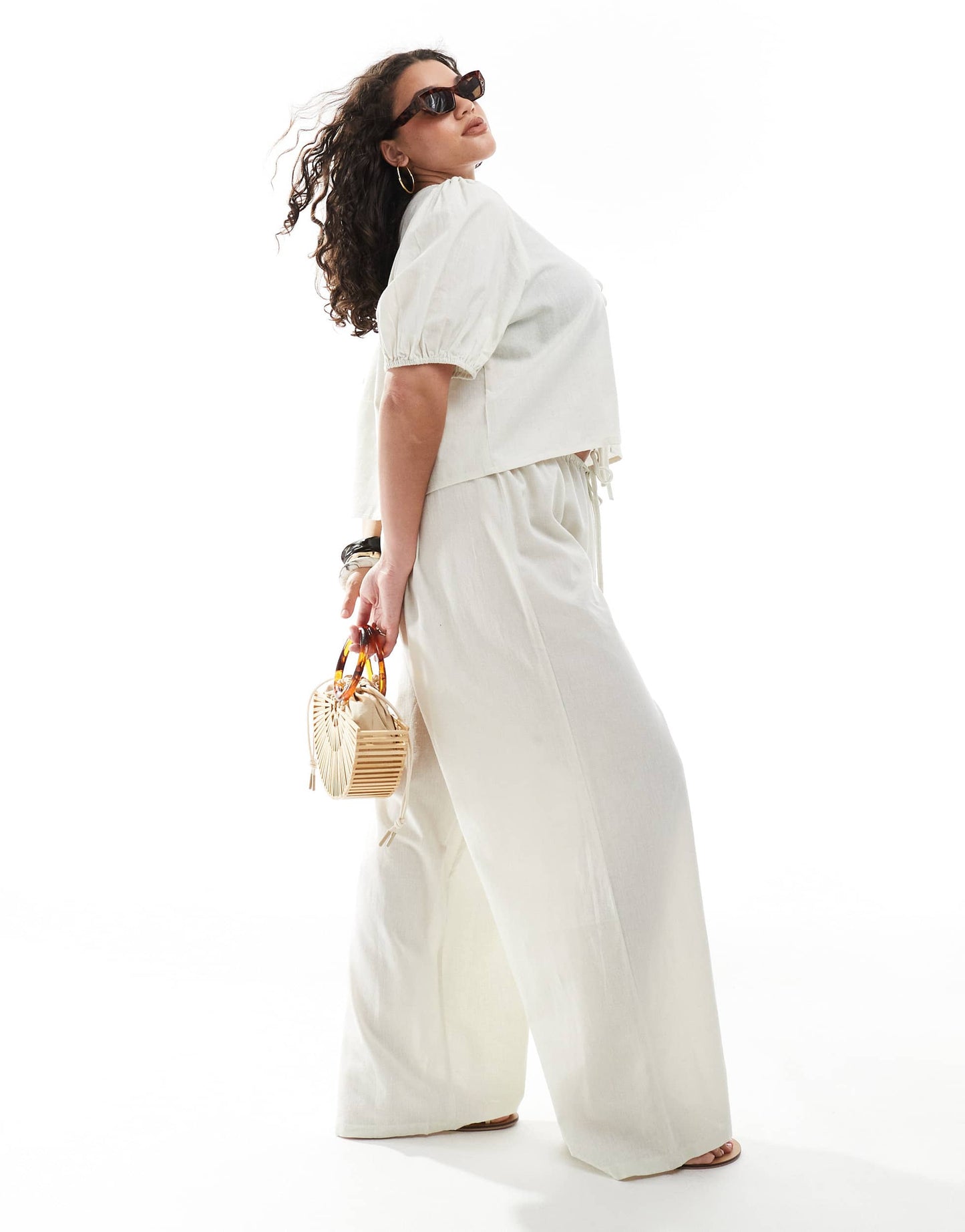 Esmee Curve Exclusive drawstring beach trouser in oat