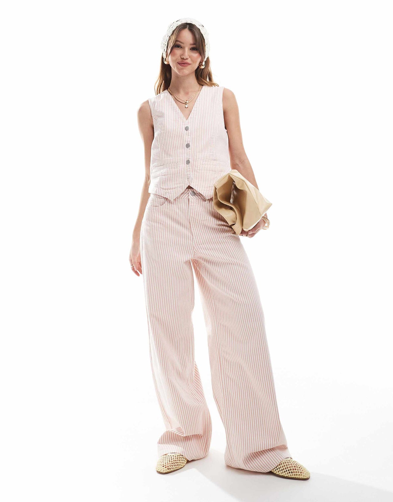 Object denim waistcoat co-ord in rose stripe
