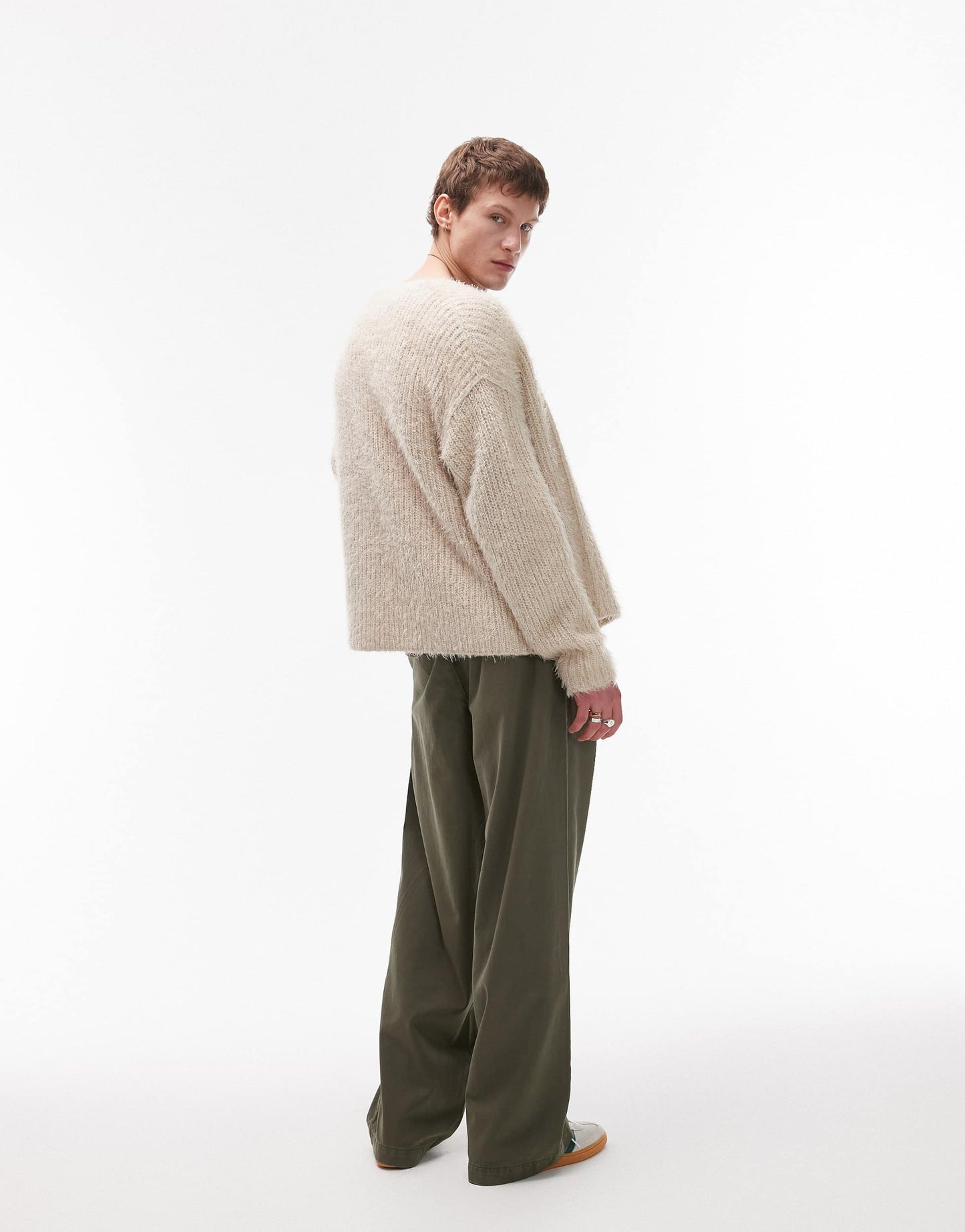 Topman baggy fit chino twill trouser in khaki