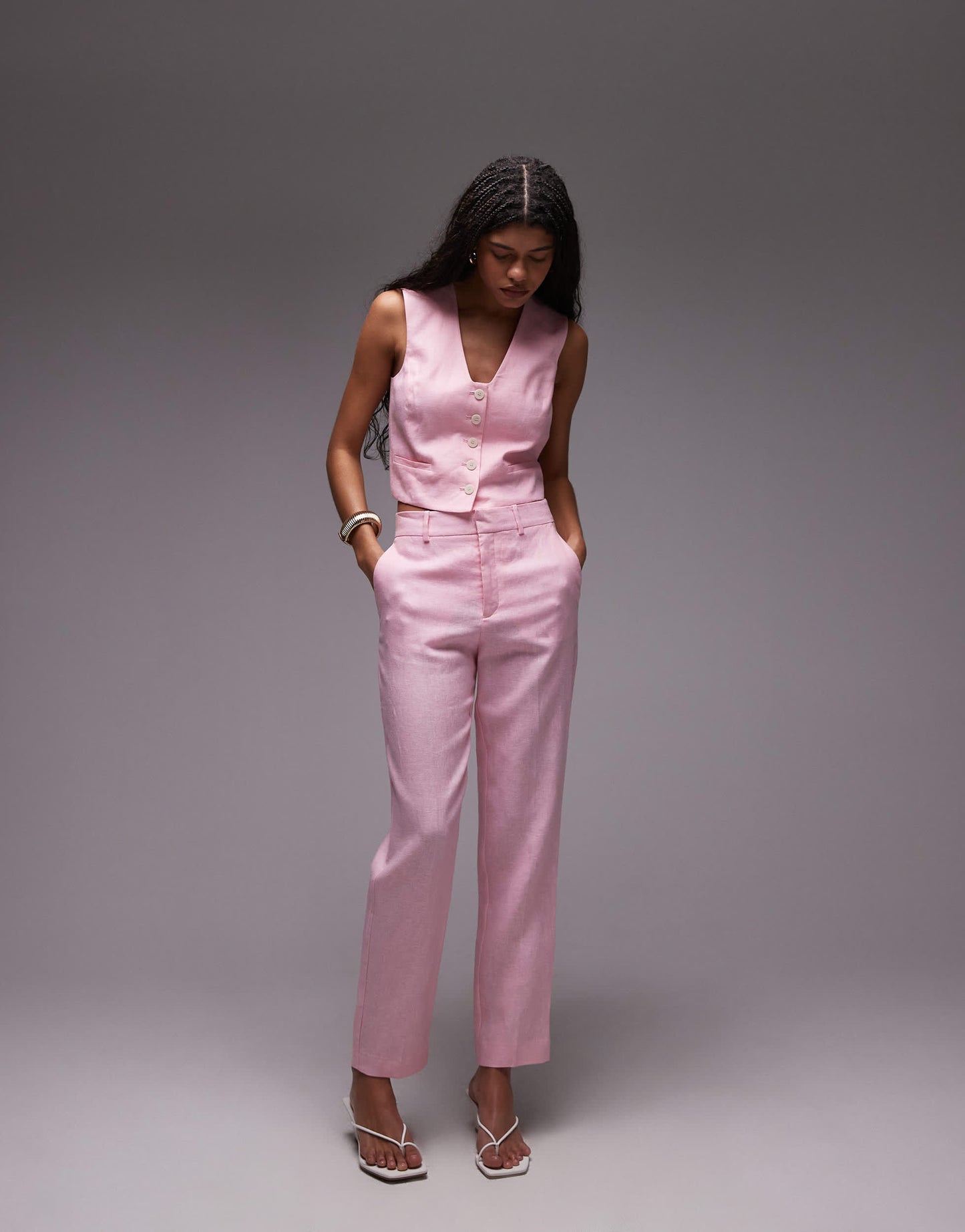 Mango linen tailored trouser co-ord in pink