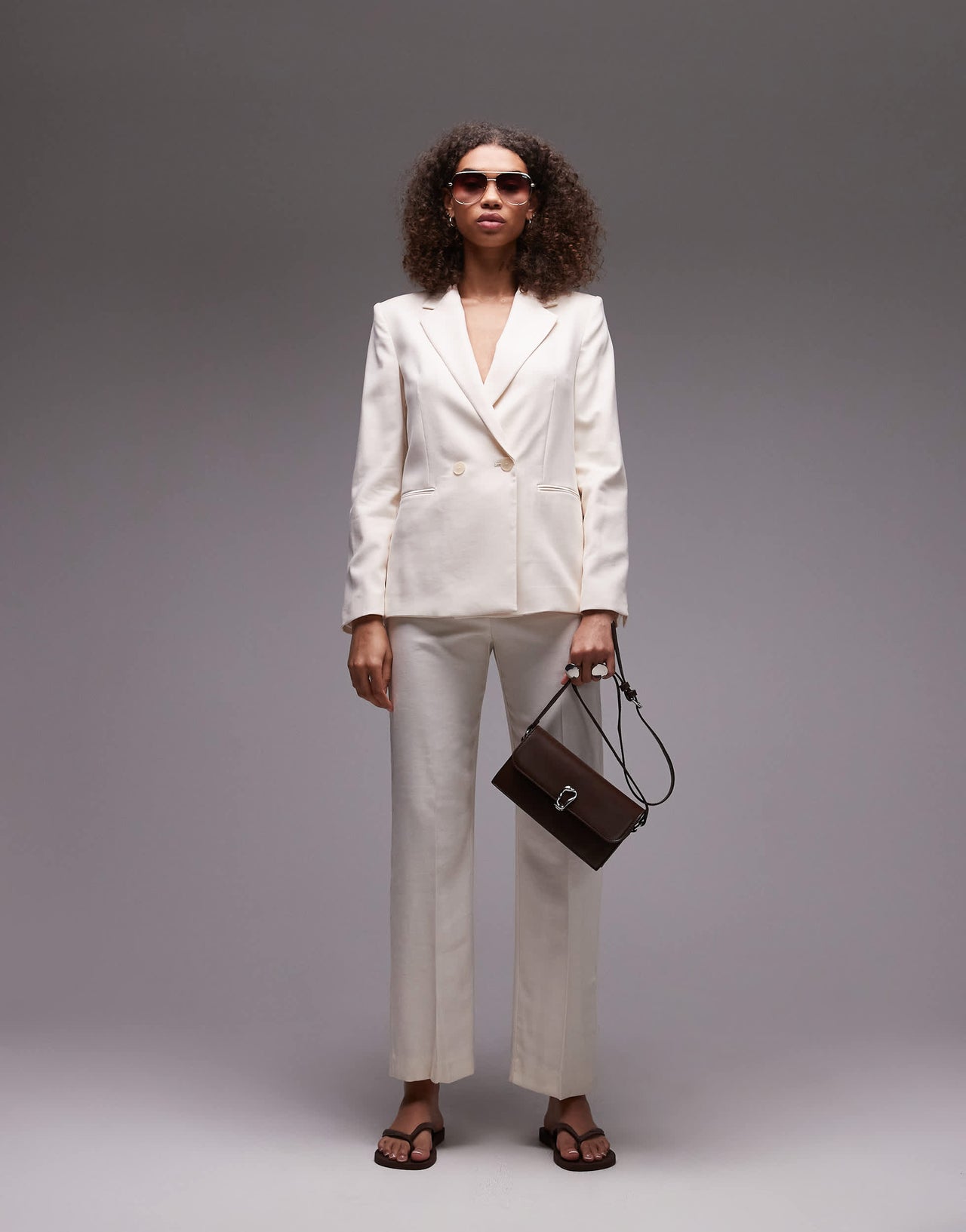 Mango linen look blazer co-ord in beige