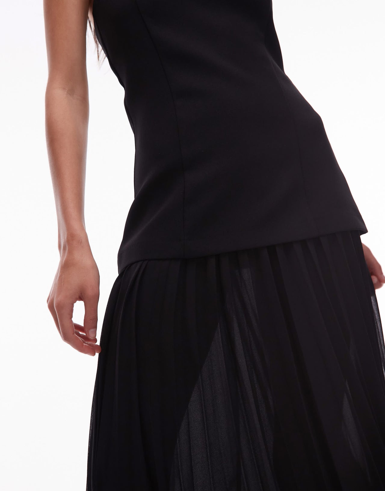 Mango pleated chiffon skirt midi dress in black