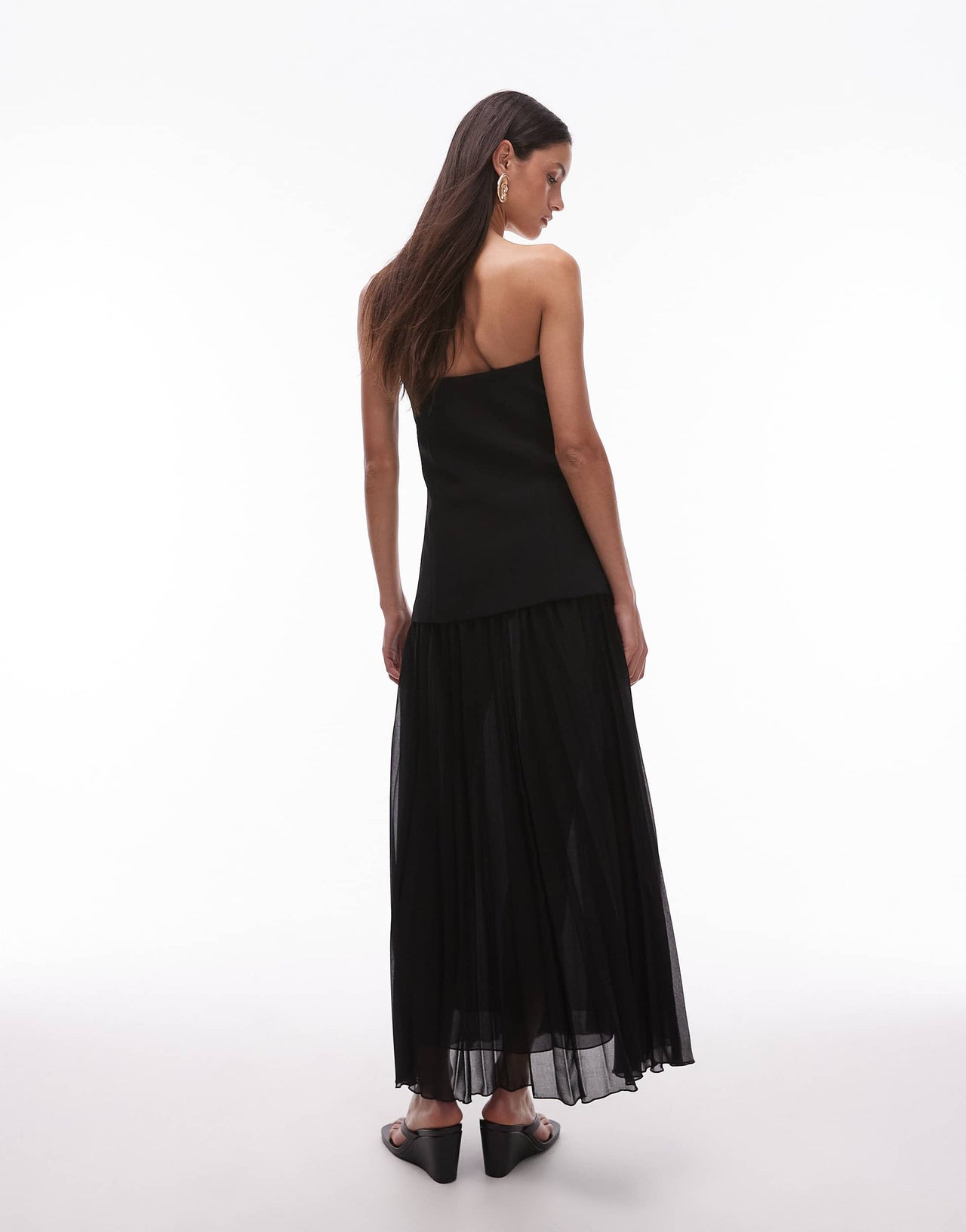 Mango pleated chiffon skirt midi dress in black