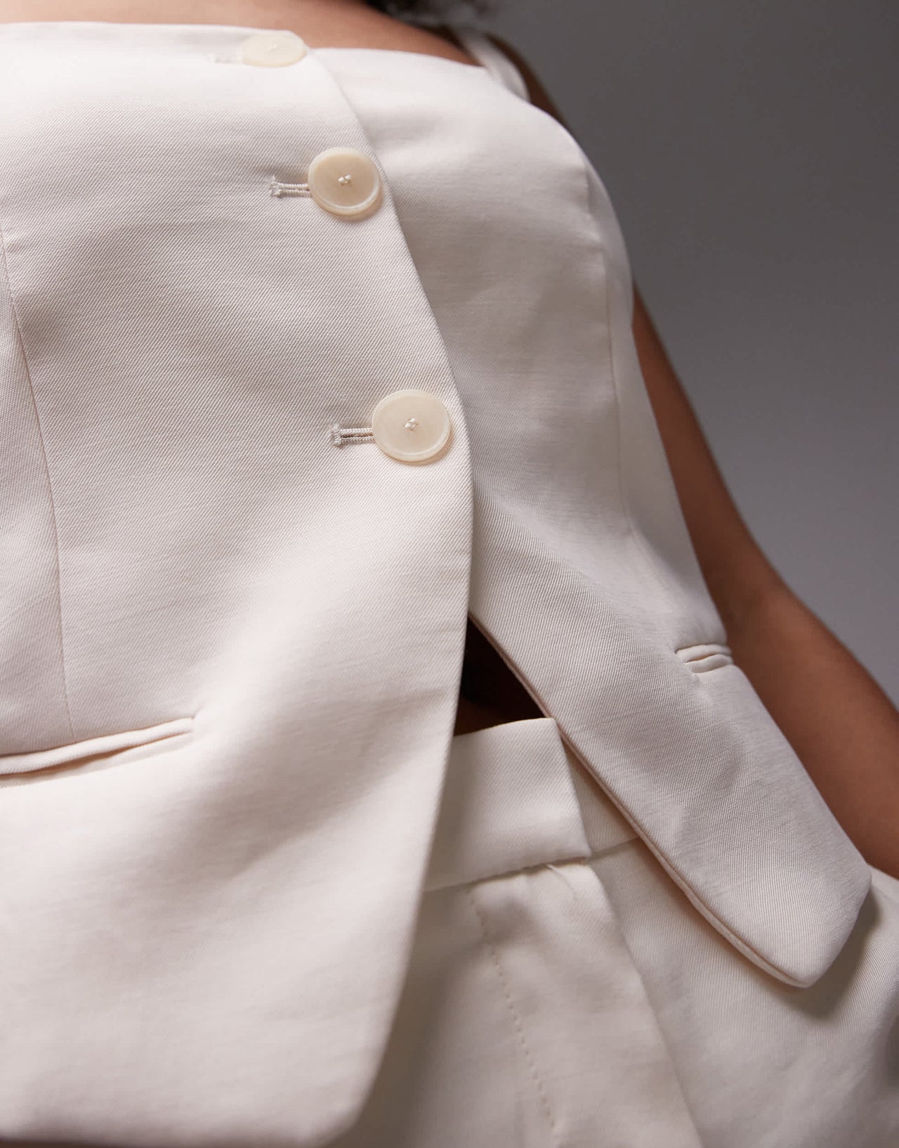 Mango linen look square neck waistcoat co-ord in beige