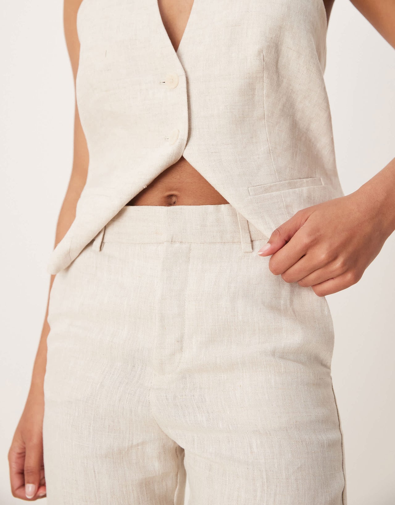 Mango linen tailored trouser co-ord in ecru