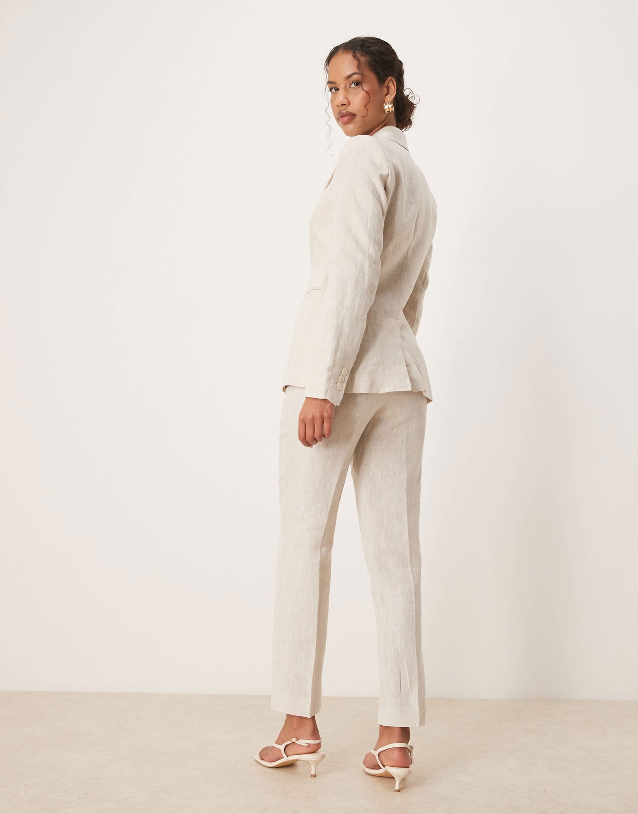Mango linen tailored trouser co-ord in ecru
