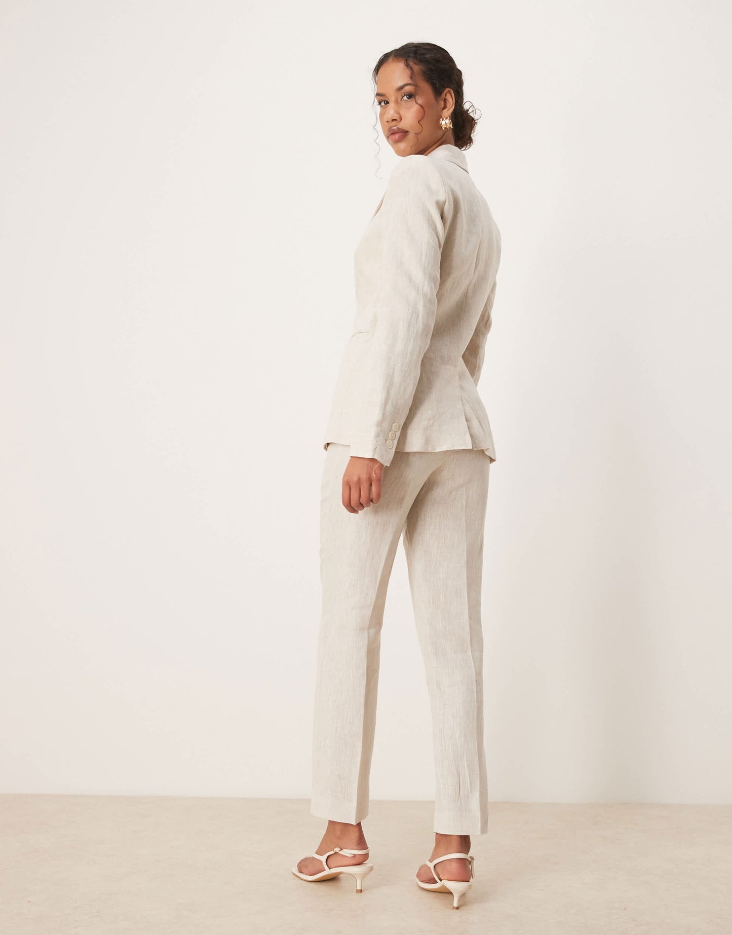 Mango linen tailored trouser co-ord in ecru
