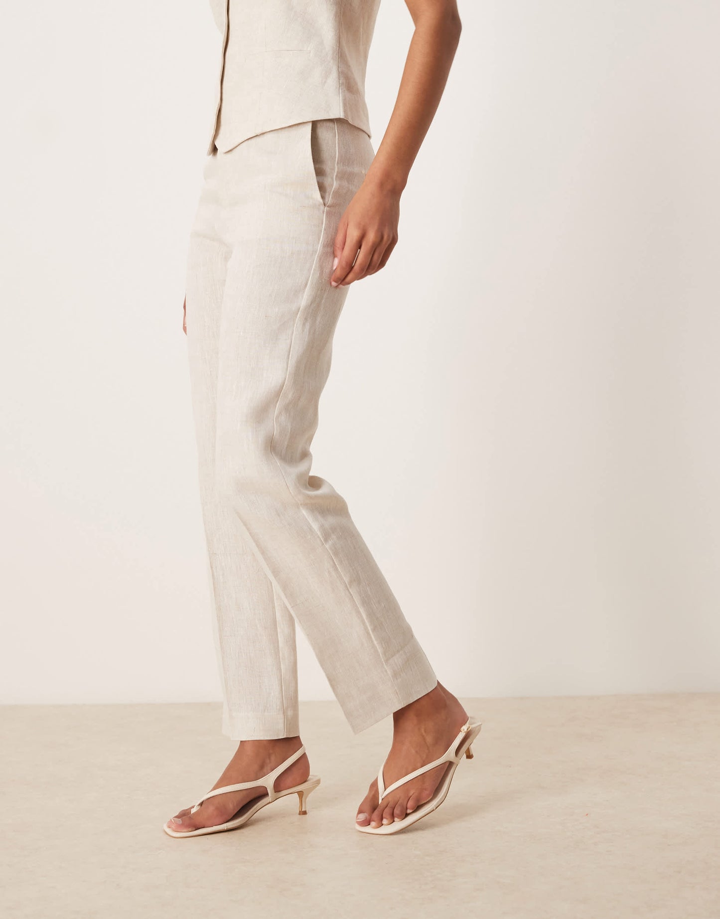 Mango linen tailored trouser co-ord in ecru