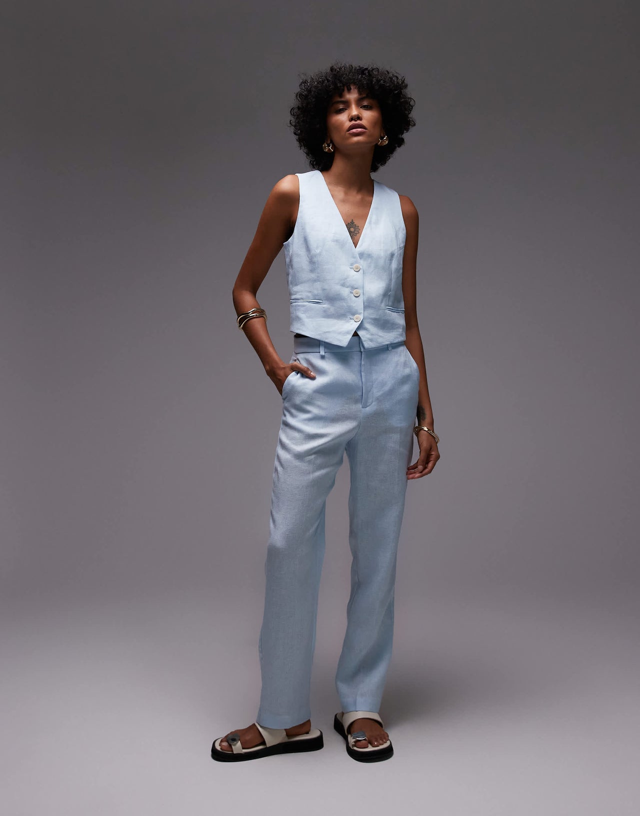 Mango linen waistcoat co-ord in blue