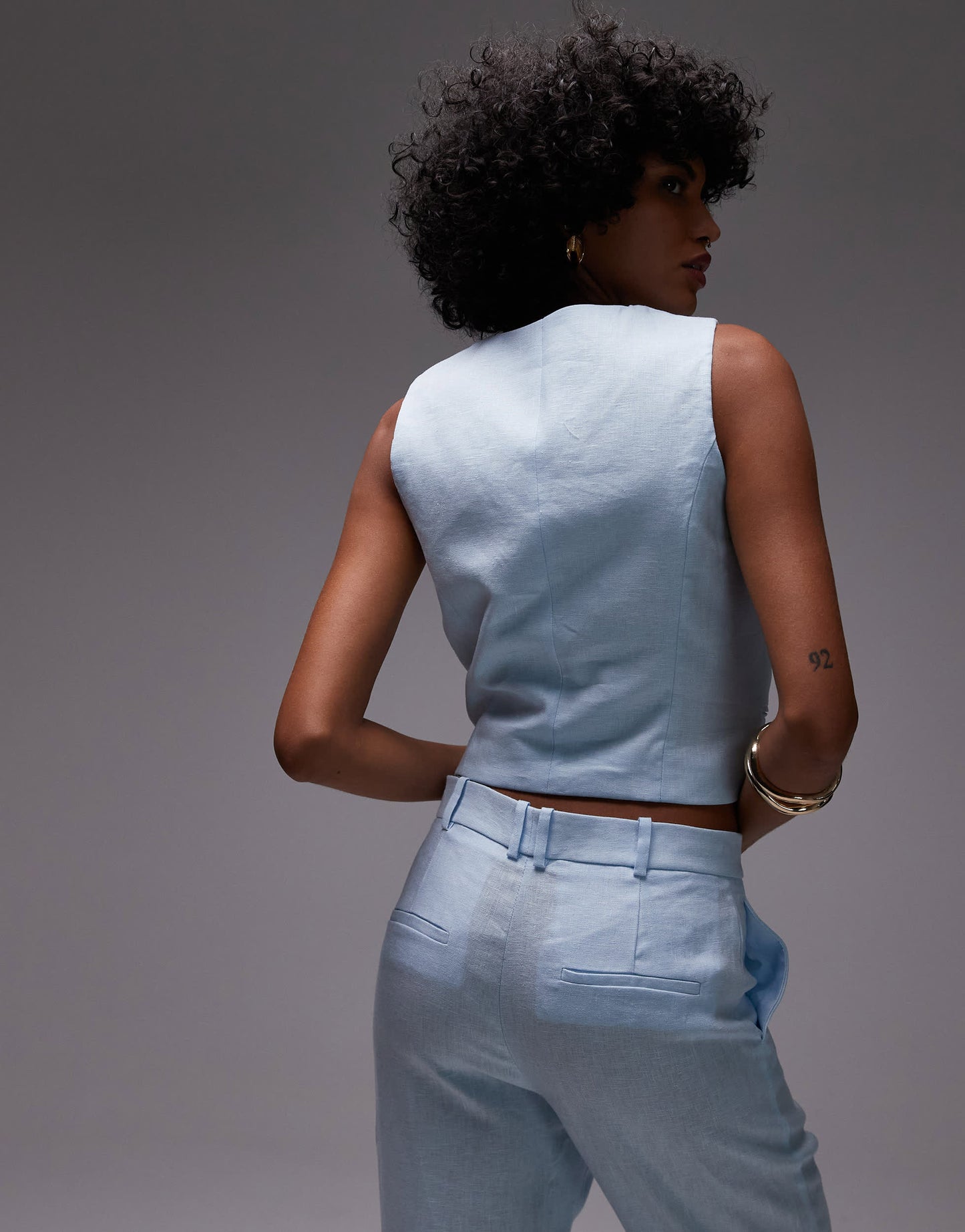 Mango linen waistcoat co-ord in blue