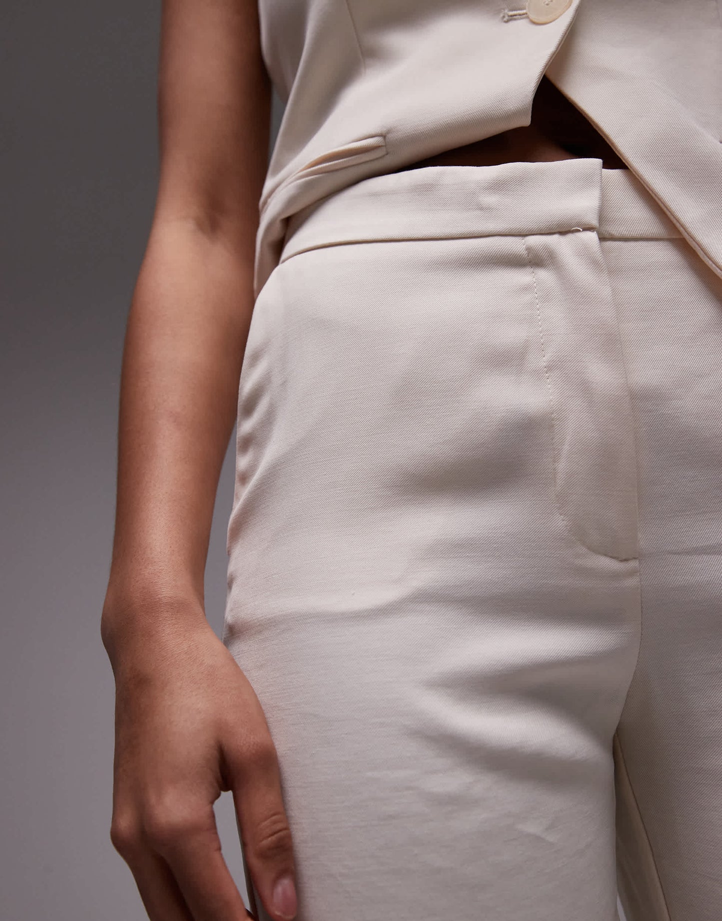 Mango linen look tailored trouser co-ord in beige