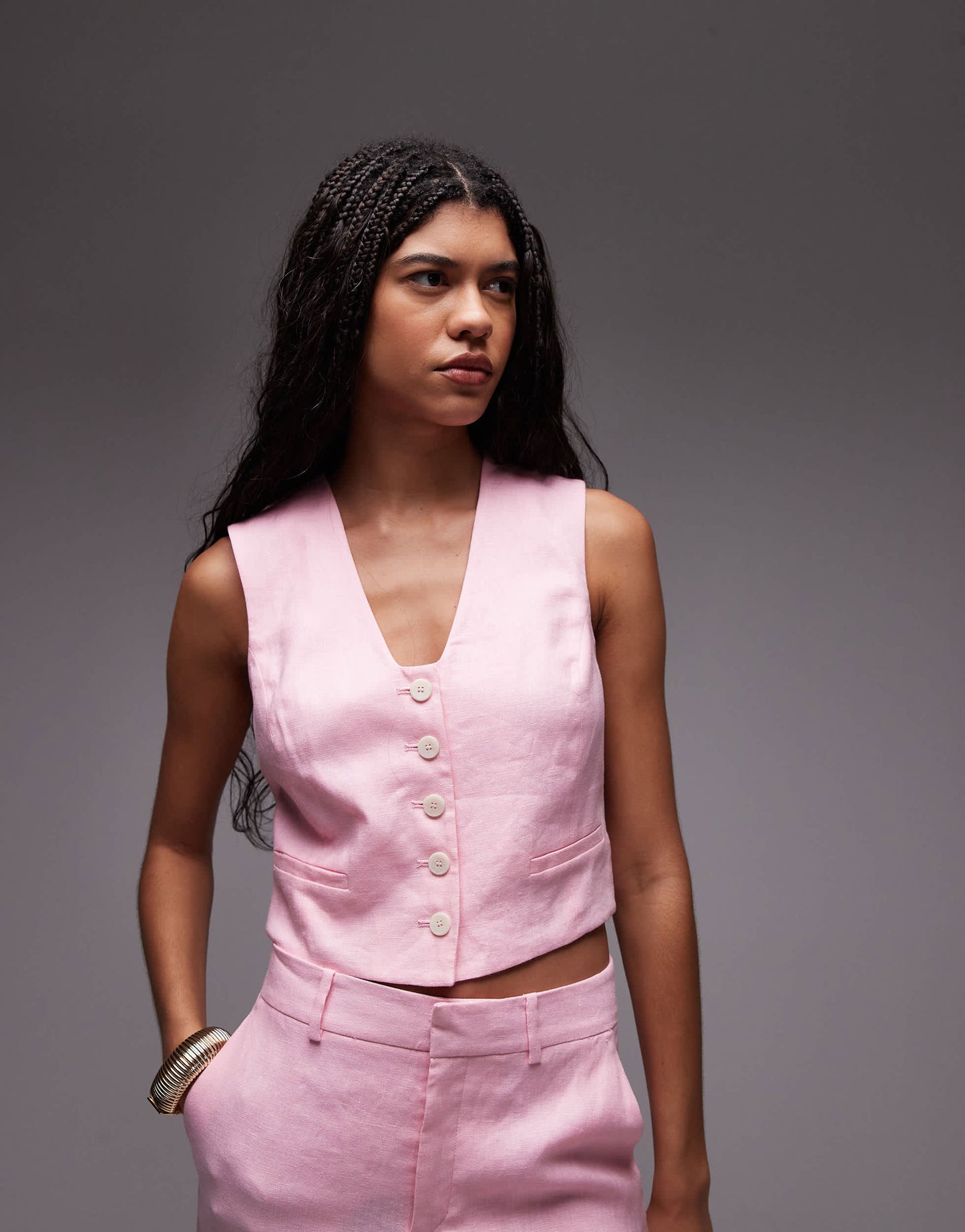 Mango linen waistcoat co-ord in pink
