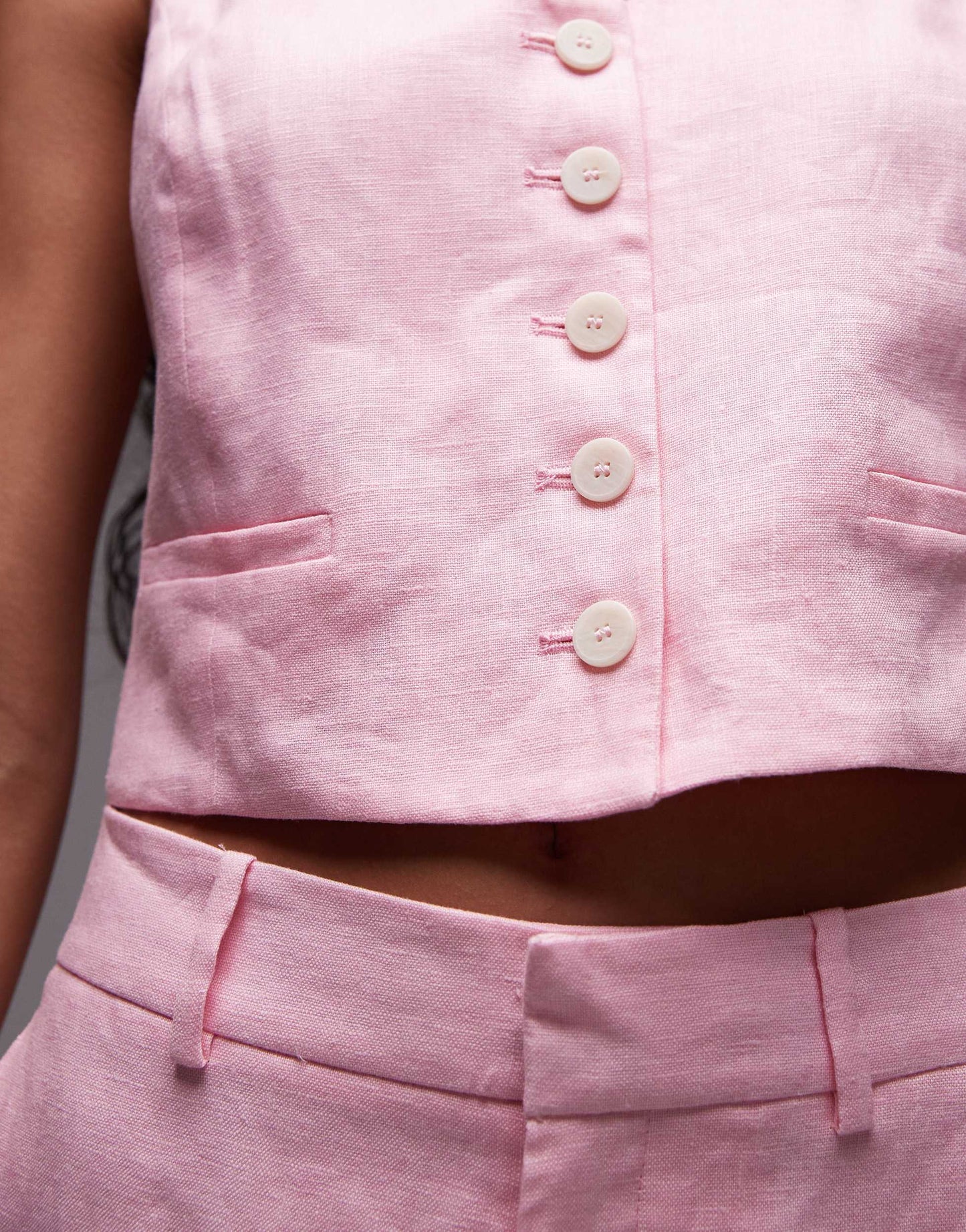 Mango linen waistcoat co-ord in pink
