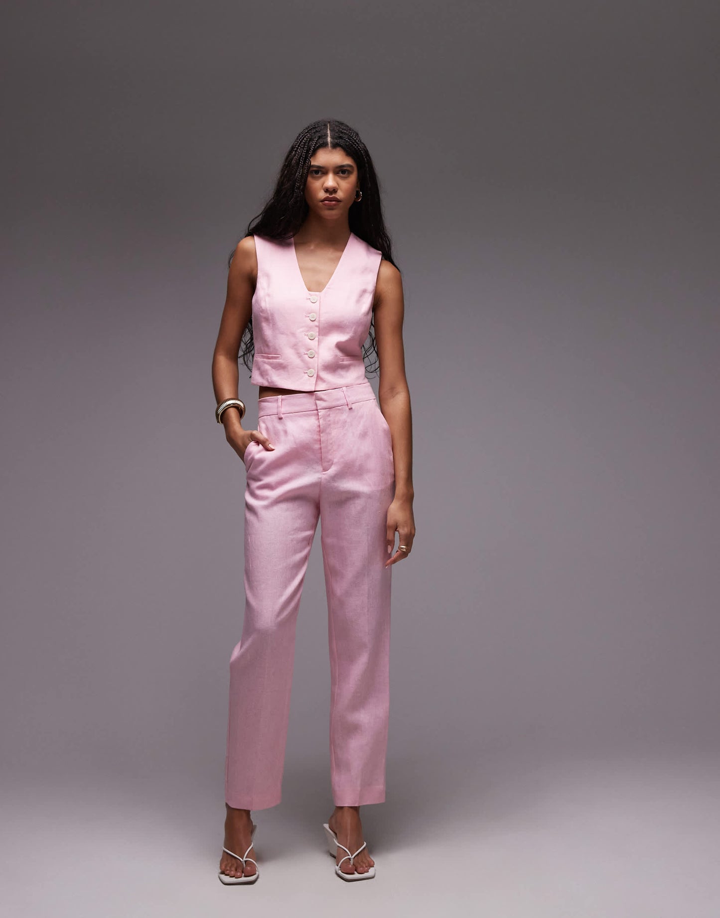 Mango linen waistcoat co-ord in pink