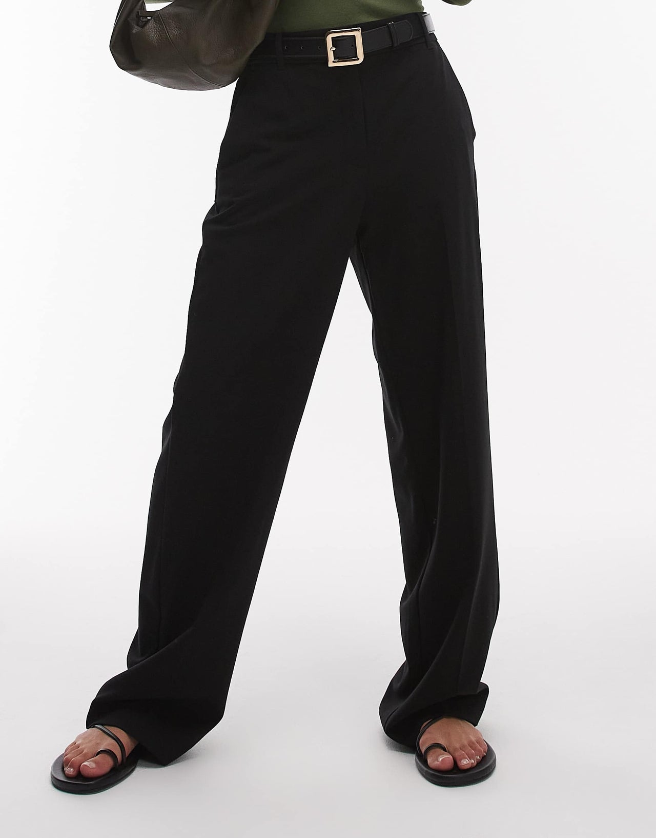 Mango straight leg woven trouser in black