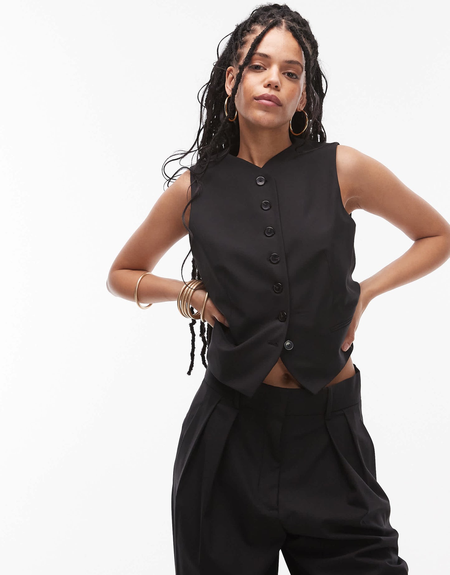 Mango high neck waistcoat co-ord in black