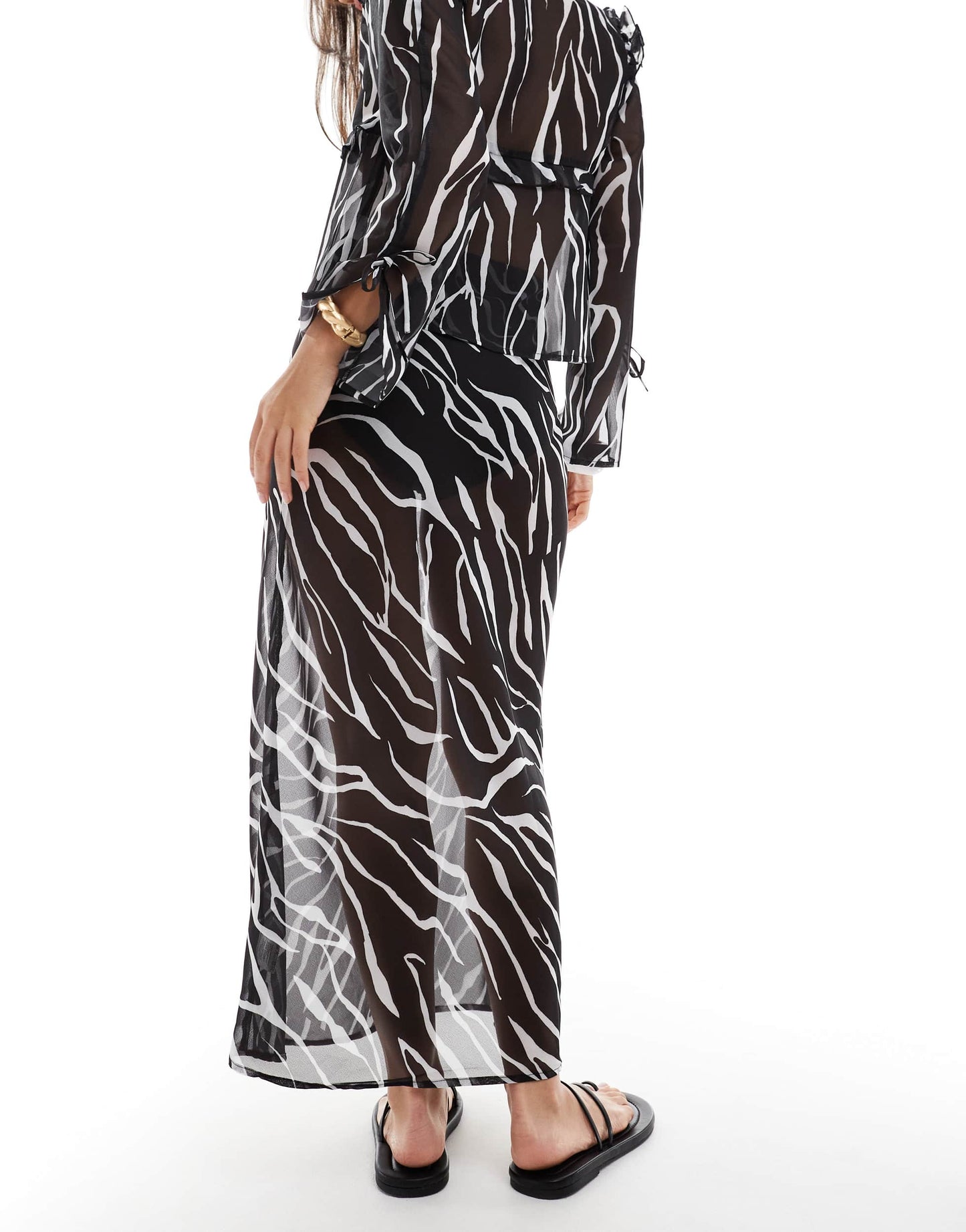 Esmee Exclusive sheer tie front beach skirt in zebra