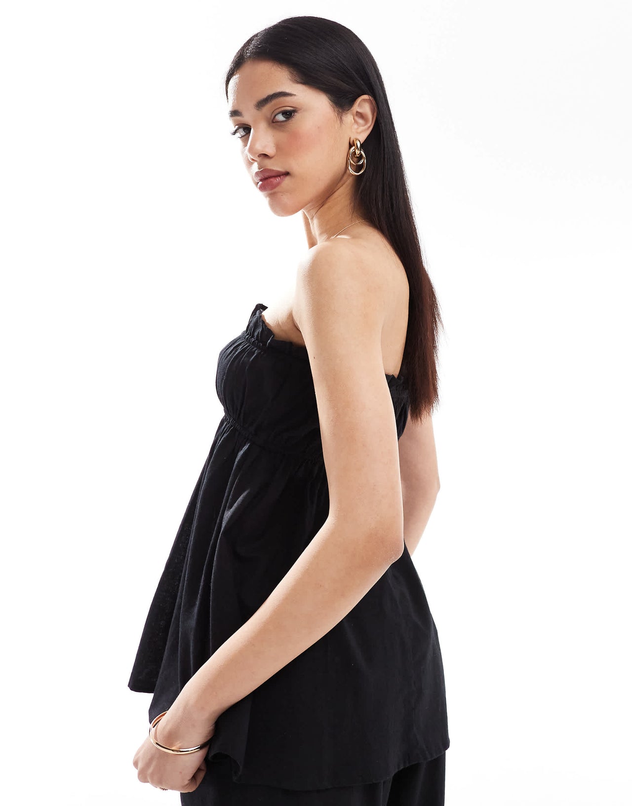 Esmee Exclusive ruched bandeau linen look top in black