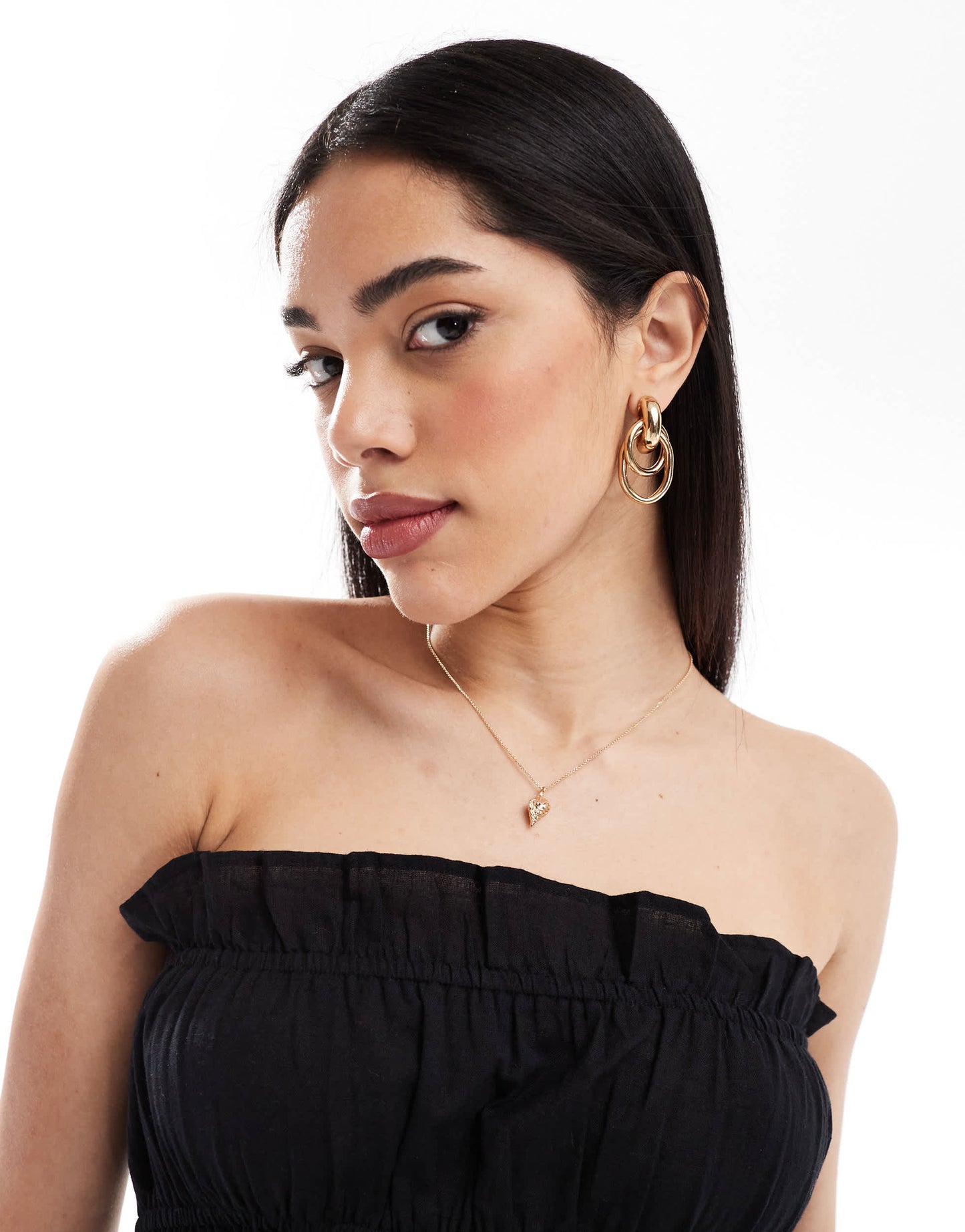 Esmee Exclusive ruched bandeau linen look top in black