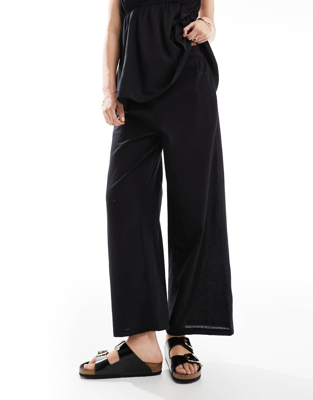 Esmee Exclusive relaxed leg linen look trousers in black