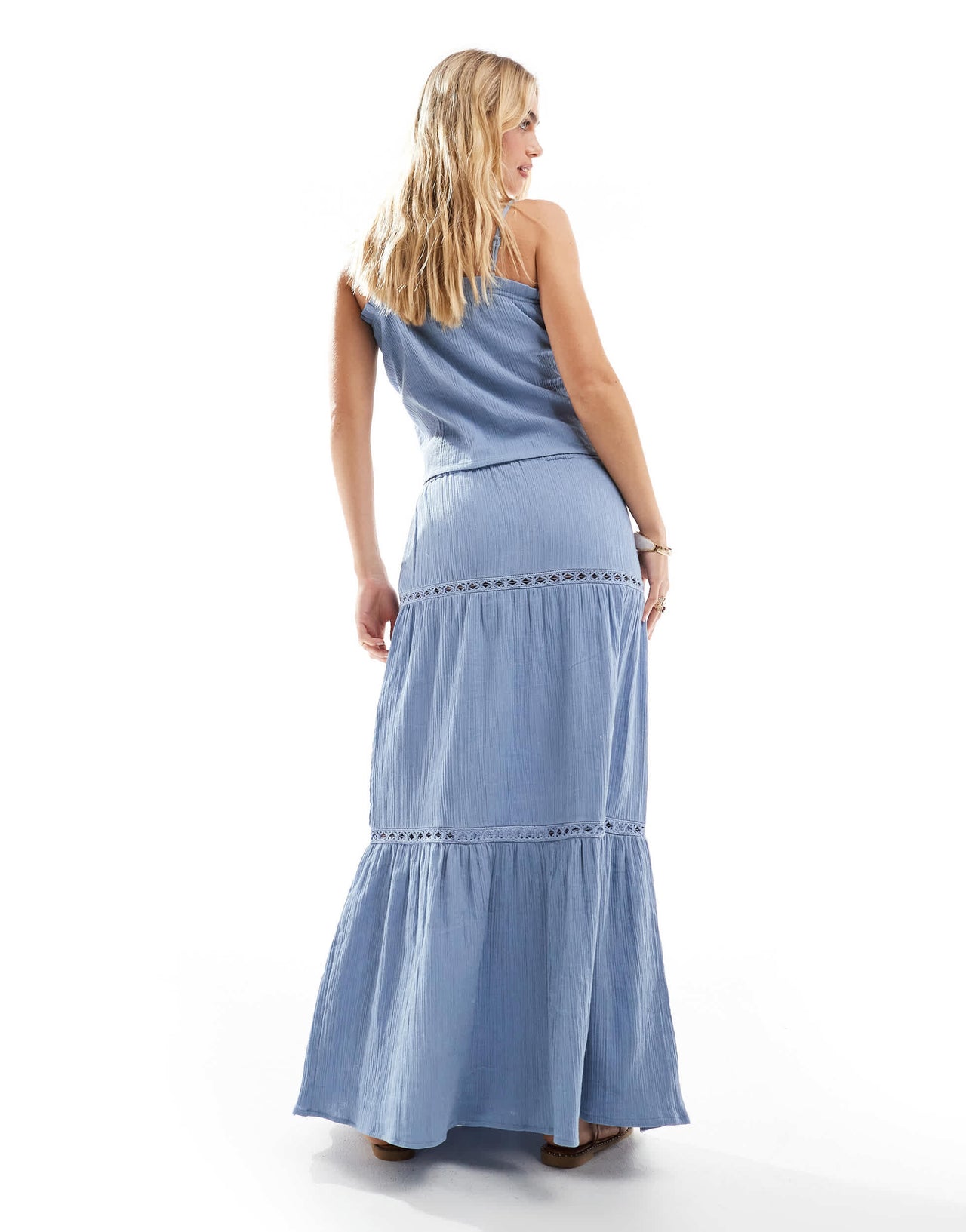Esmee Exclusive tiered maxi beach skirt in blue