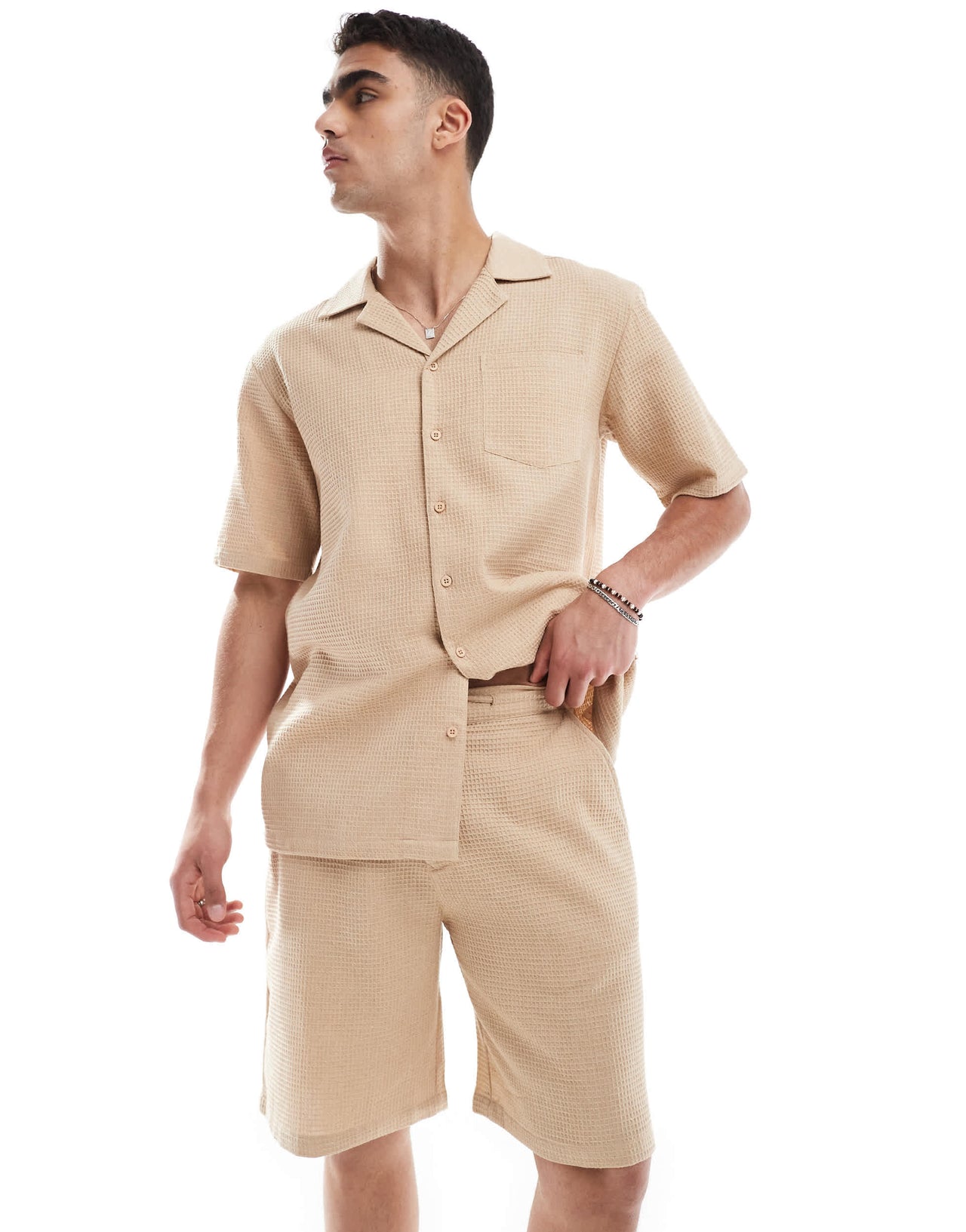 Sol Beach waffle beach short in beige