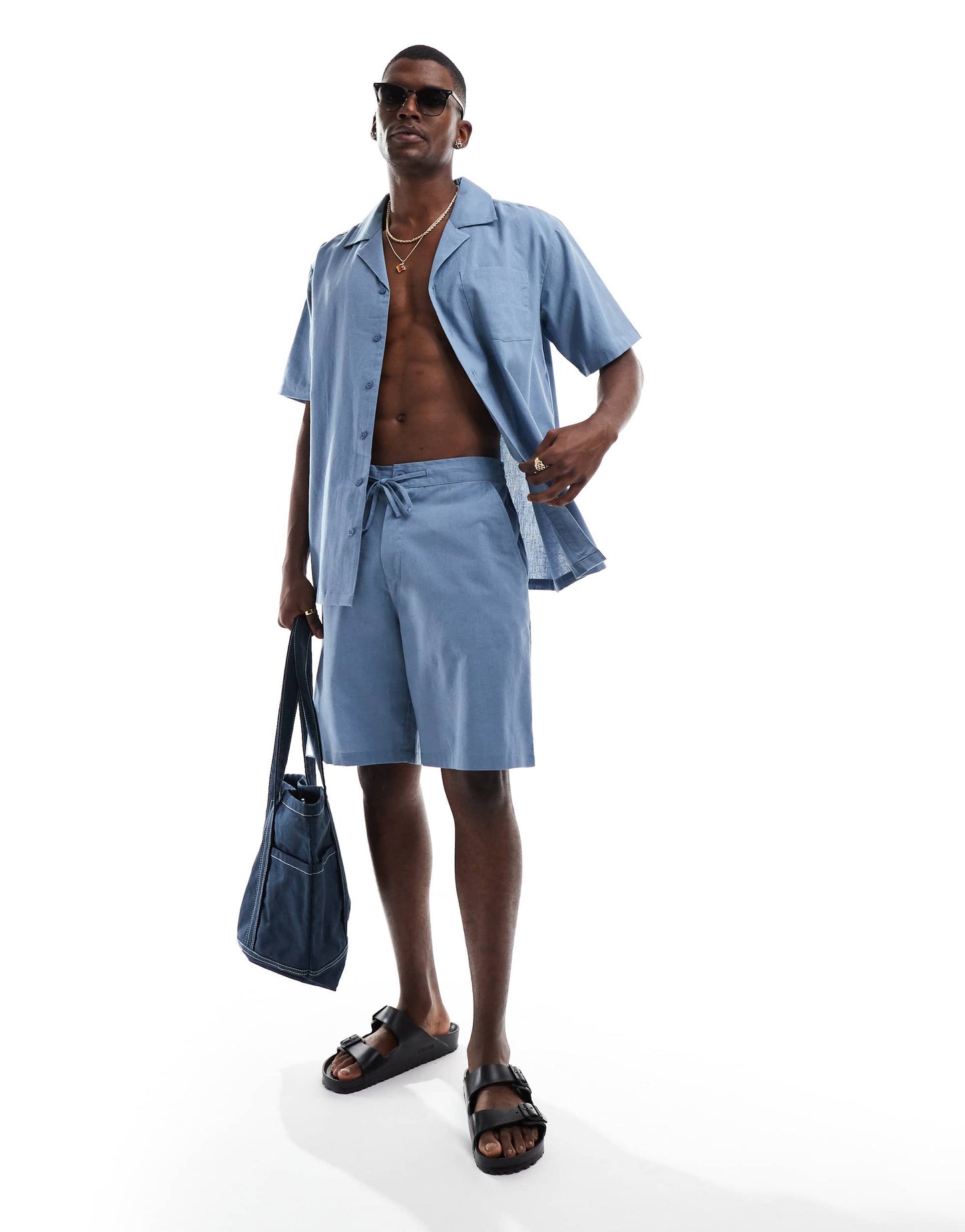 Sol Beach linen beach shorts in slate grey