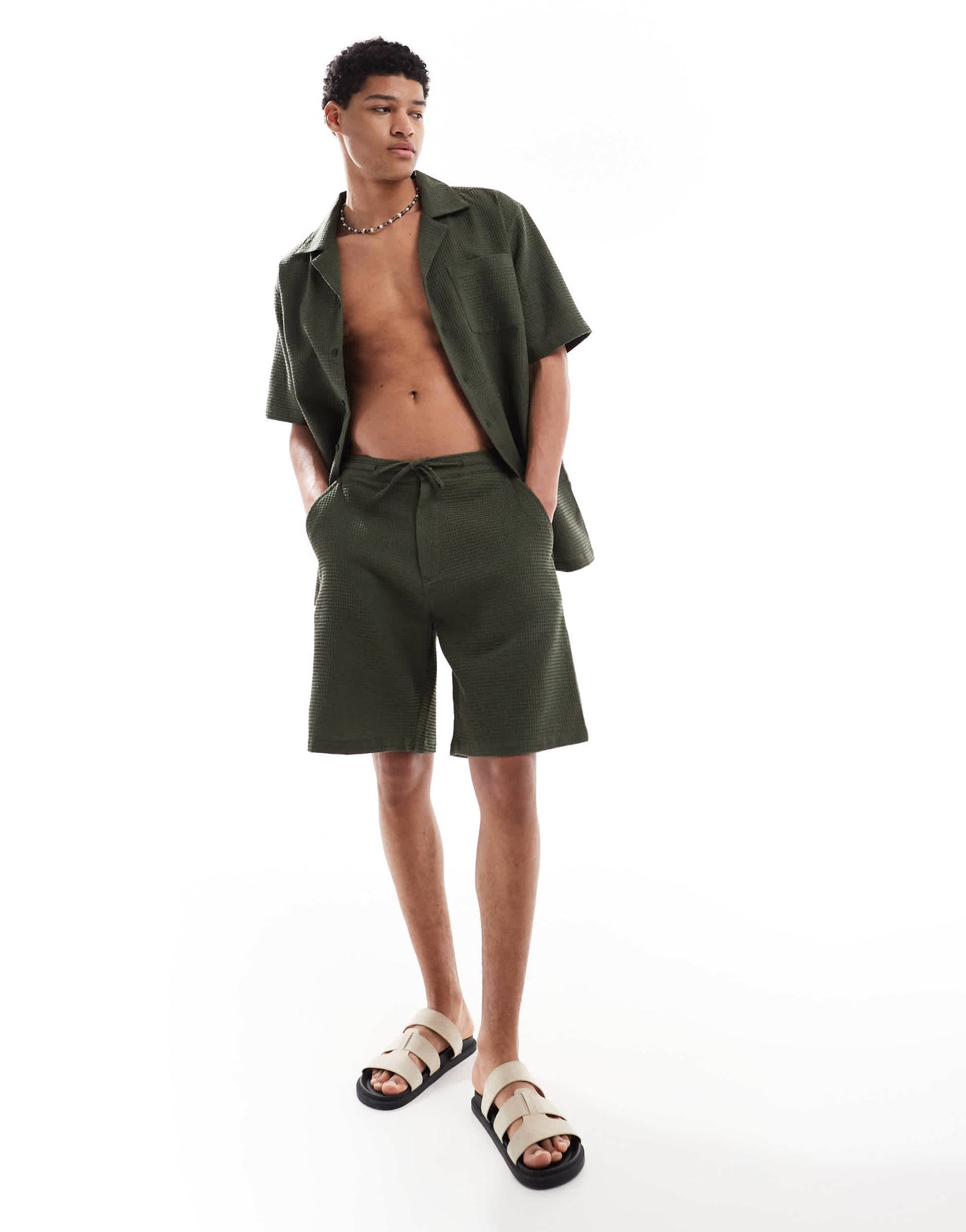 Sol Beach waffle beach short in khaki
