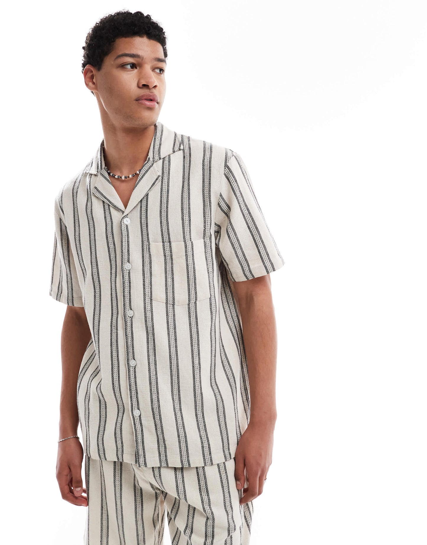 Sol Beach stripe crochet beach shirt in grey and white