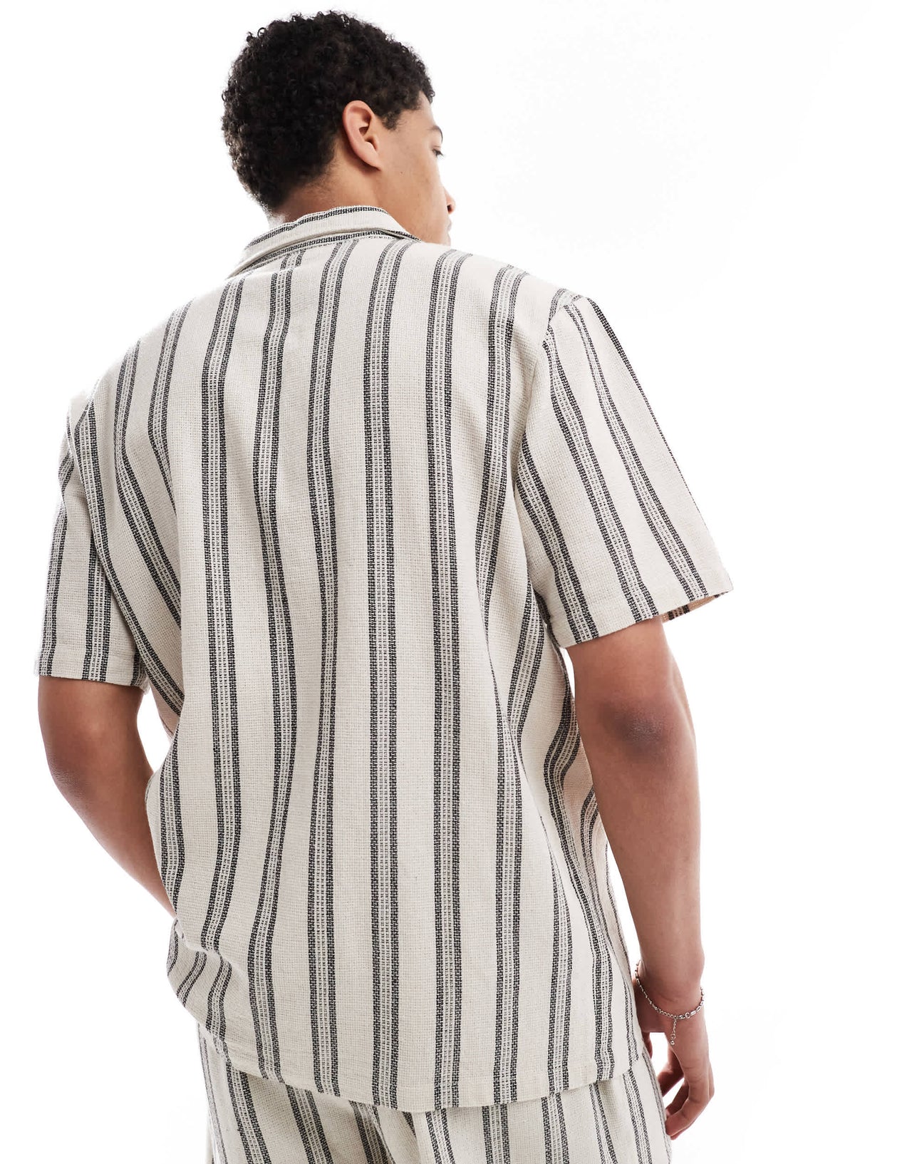 Sol Beach stripe crochet beach shirt in grey and white