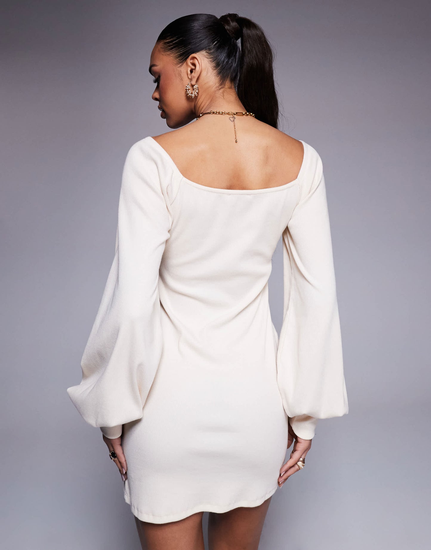 ASOS DESIGN ribbed sweetheart neck mini dress in cream