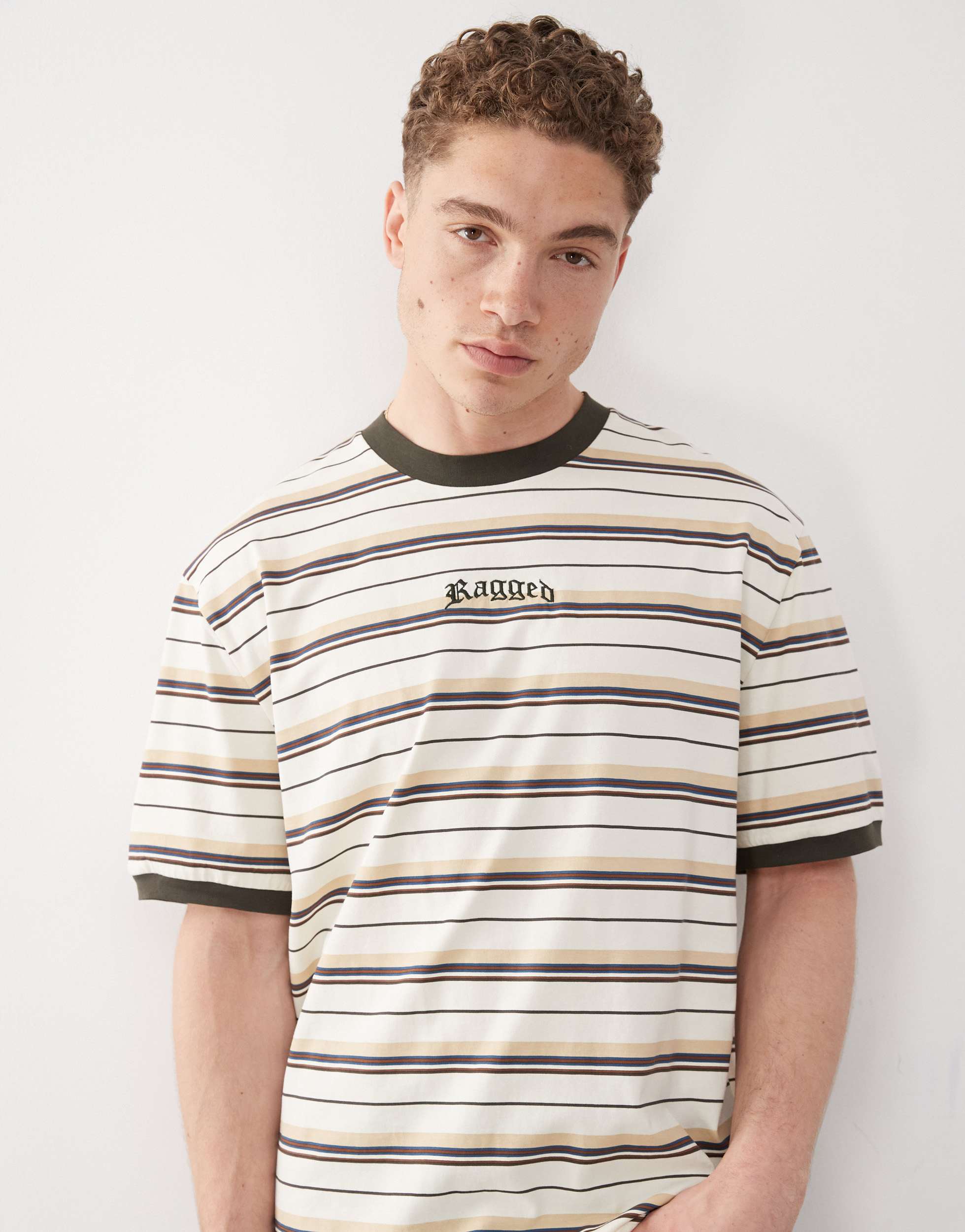 The Ragged Priest stripe t-shirt with Ragged logo in multi