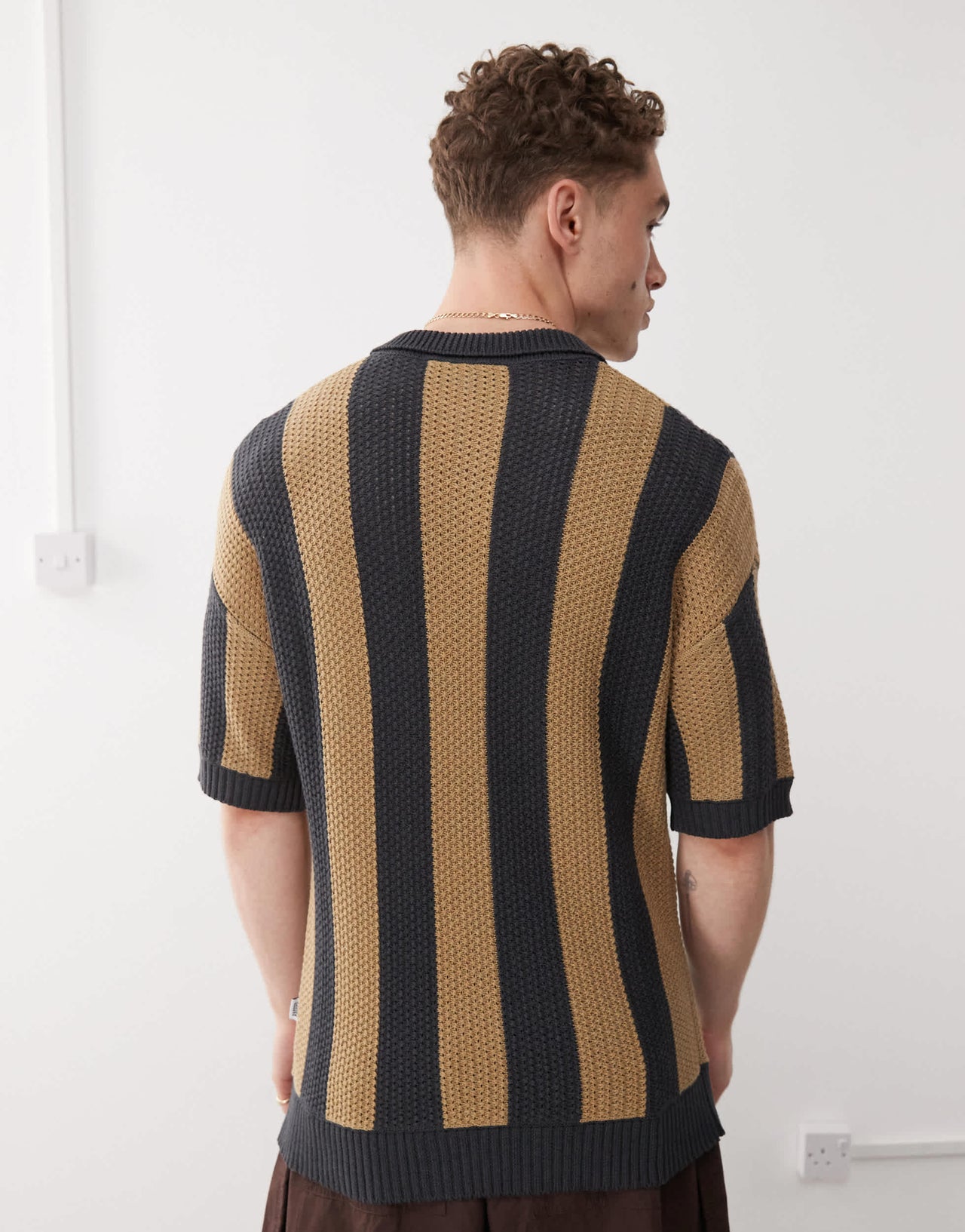 The Ragged Priest oversized stripe knit polo in khaki